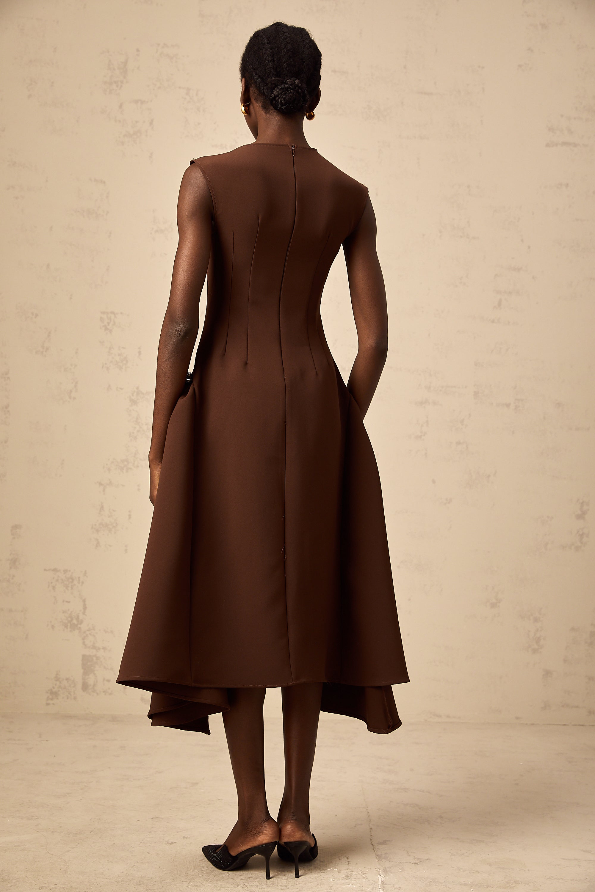 Jenifier brown asymmetrical midi dress (Final Sale)