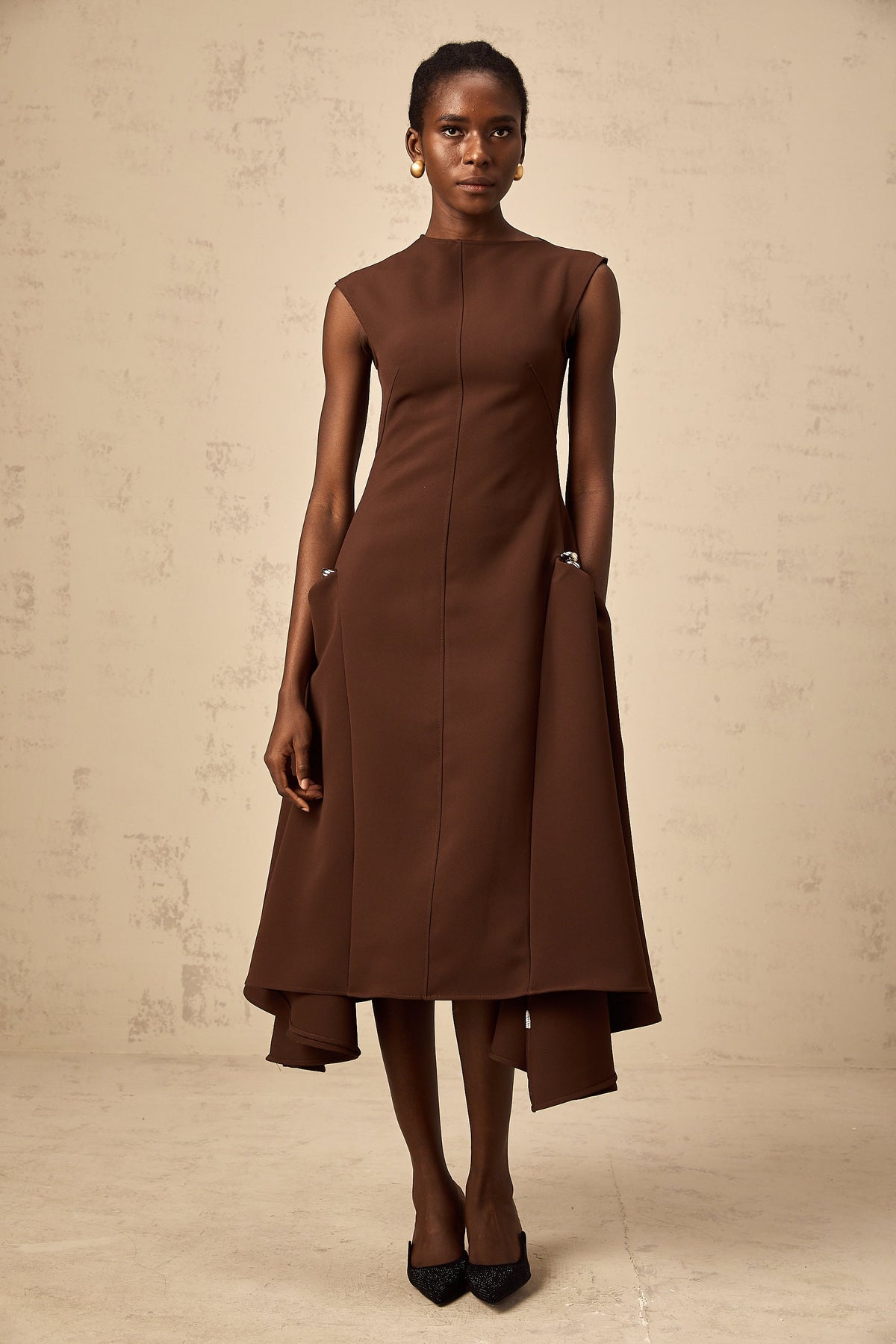 Jenifier brown asymmetrical midi dress (Final Sale)