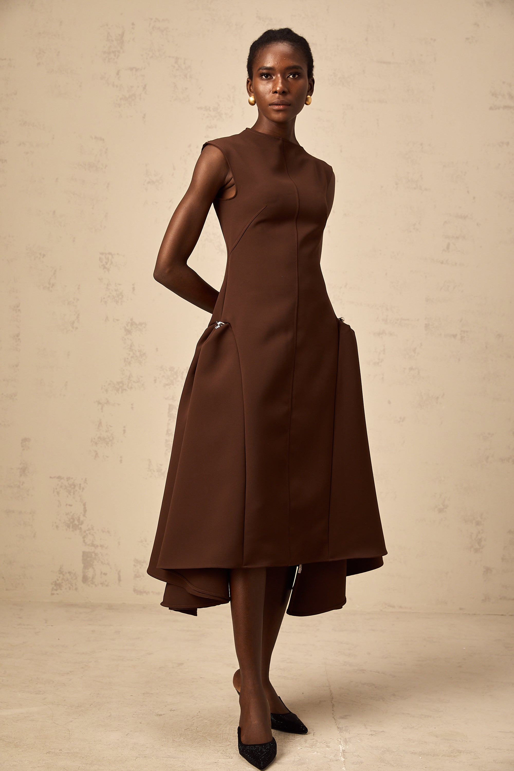 Jenifier brown asymmetrical midi dress