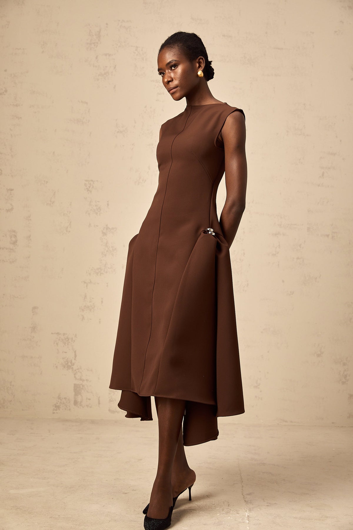 Jenifier brown asymmetrical midi dress (Final Sale)