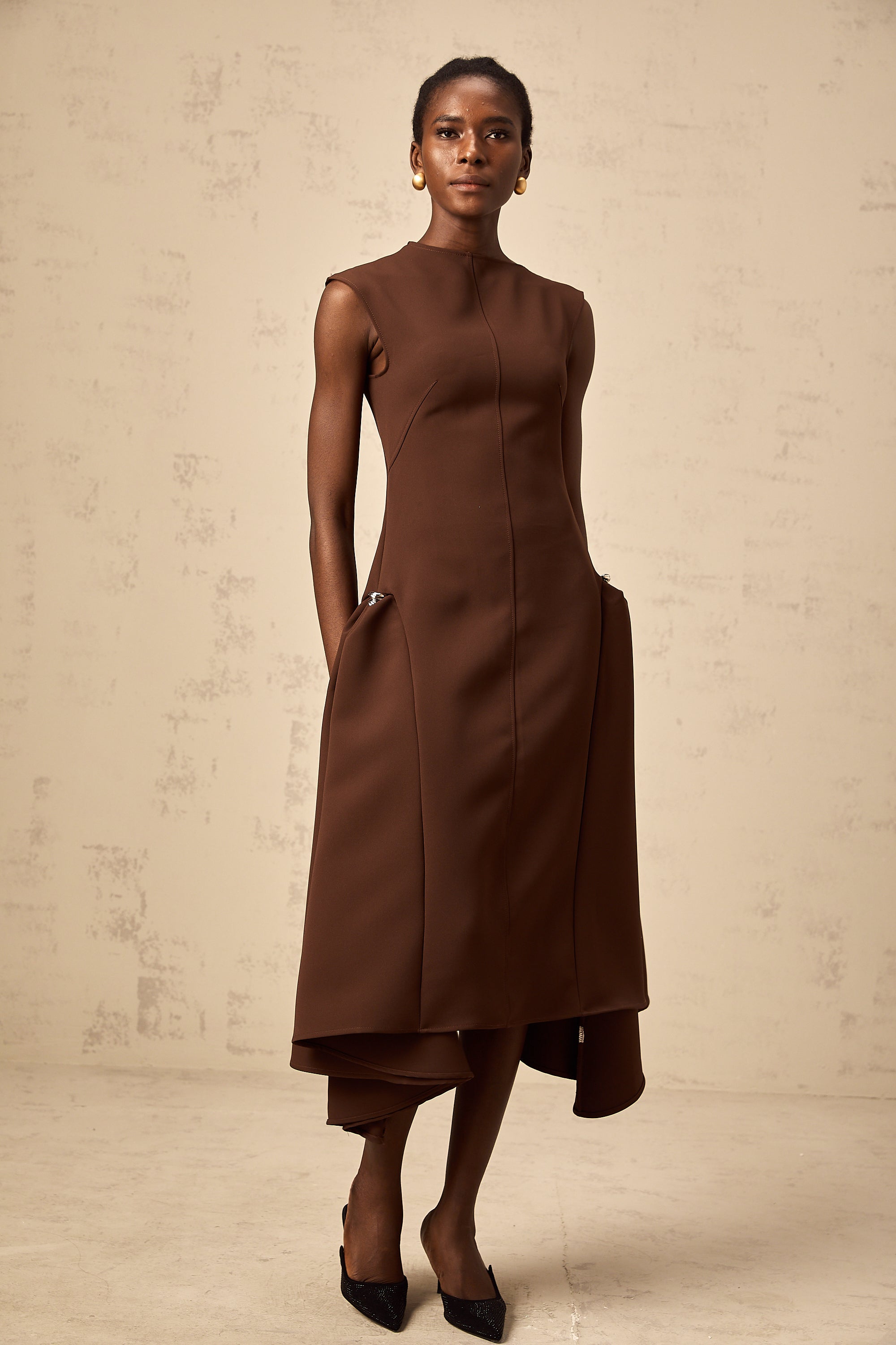 Jenifier brown asymmetrical midi dress (Final Sale)