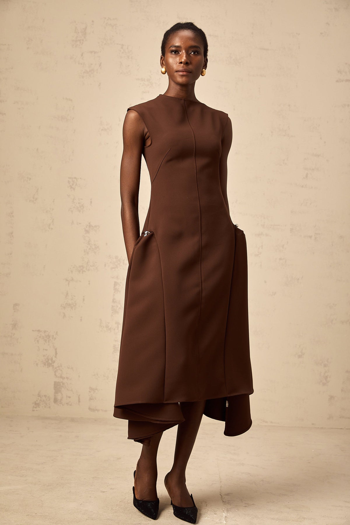 Jenifier brown asymmetrical midi dress (Final Sale)