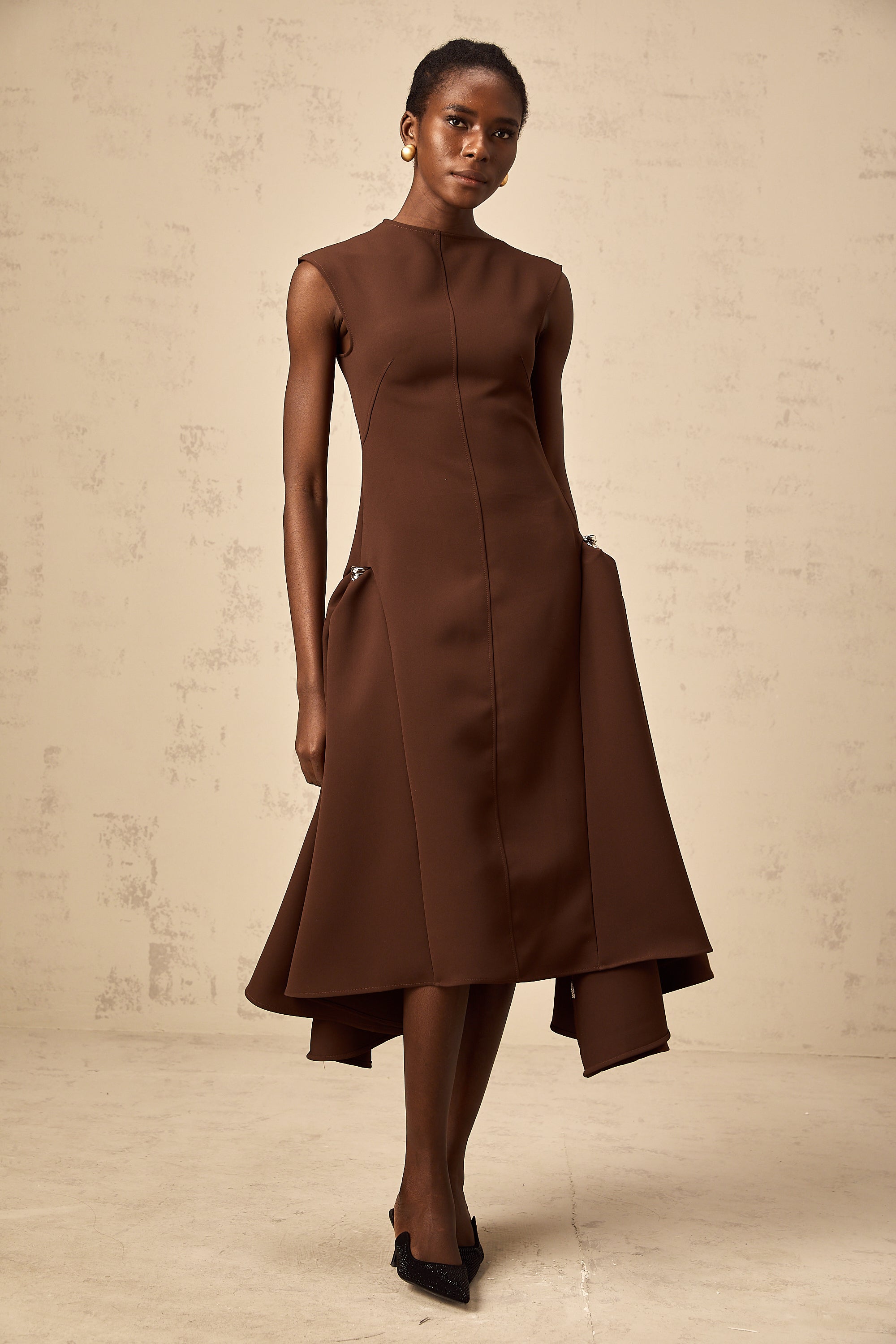 Jenifier brown asymmetrical midi dress (Final Sale)