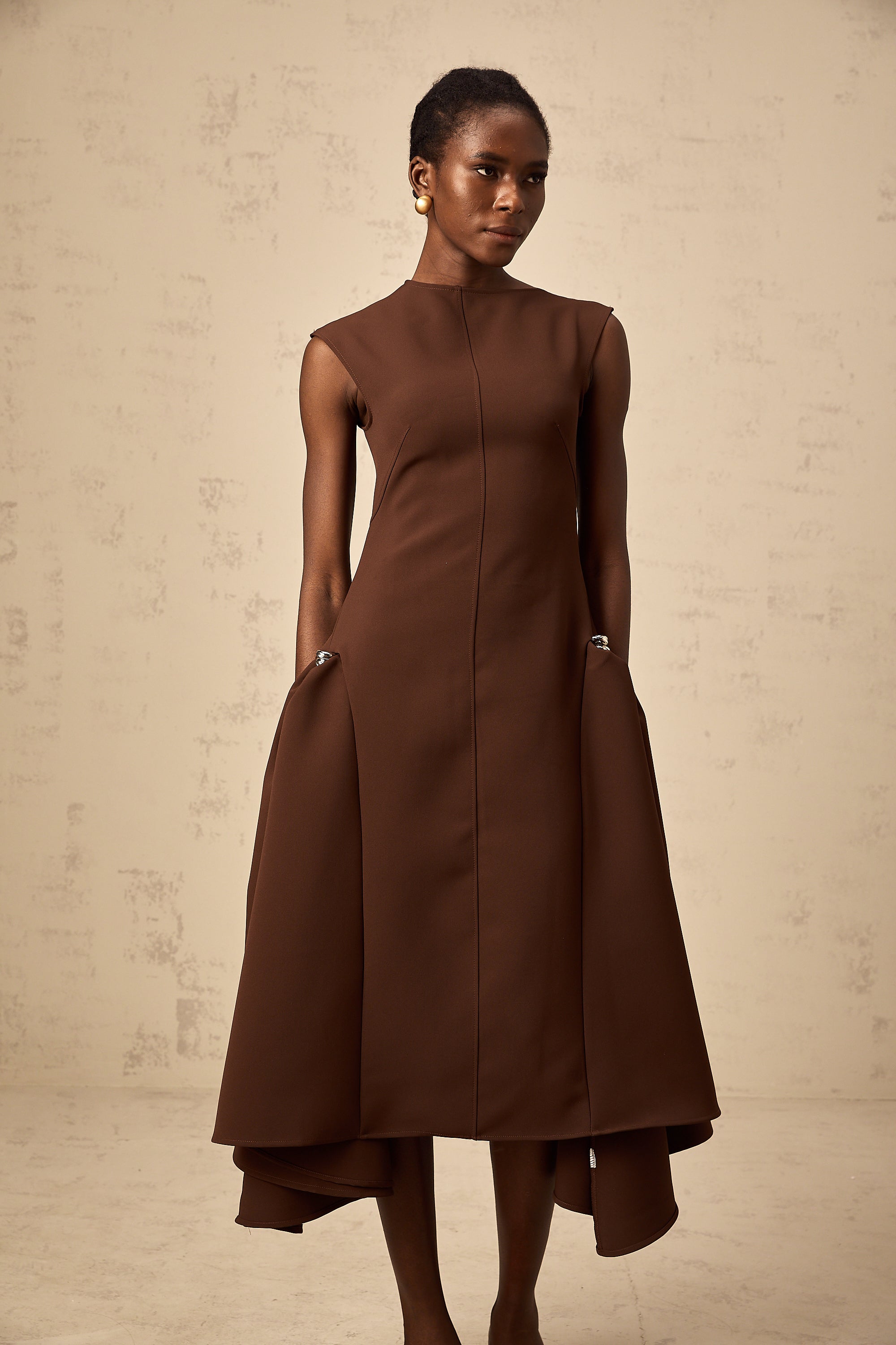 Jenifier brown asymmetrical midi dress (Final Sale)