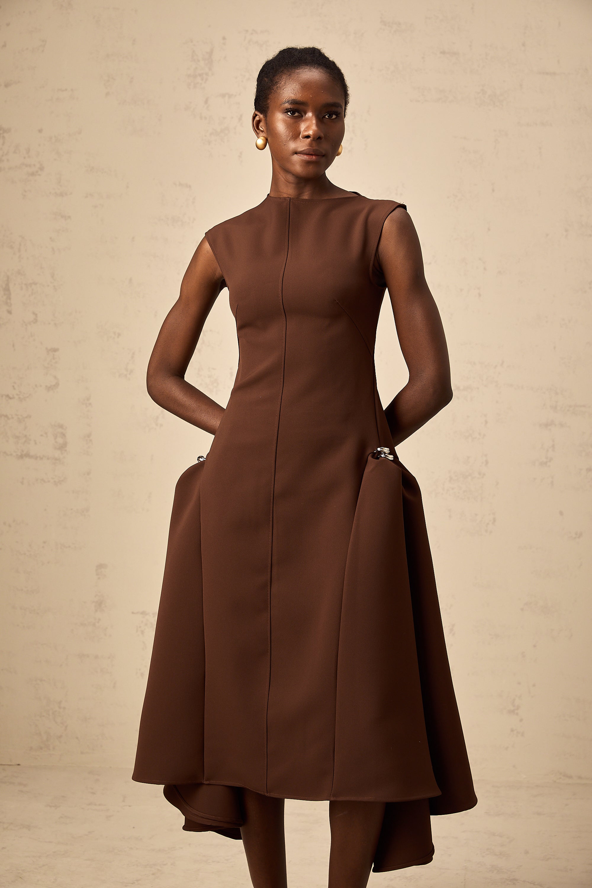 Jenifier brown asymmetrical midi dress (Final Sale)
