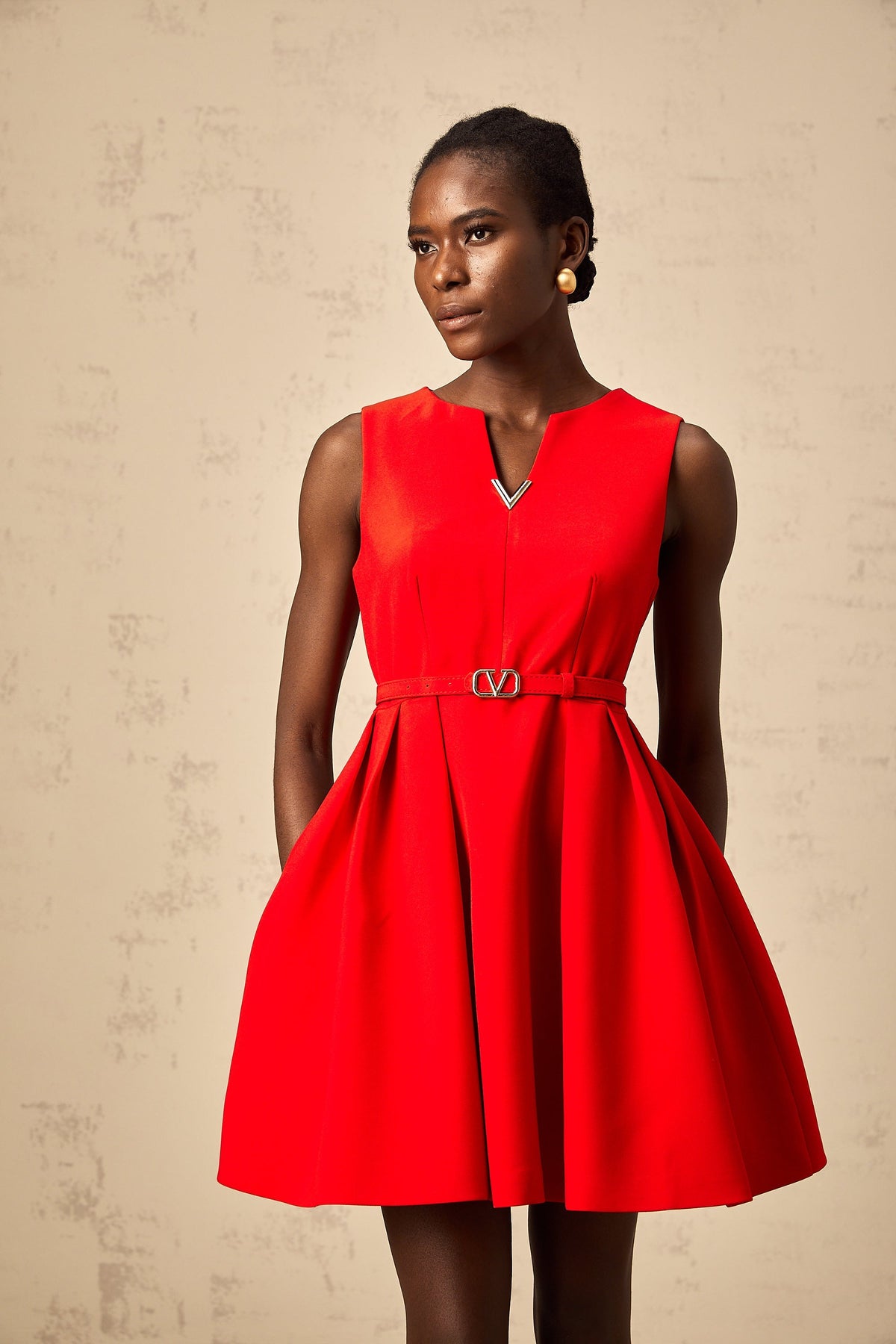 Quiana red split-neck cinched-waist mini dress (Final Sale-US Only)