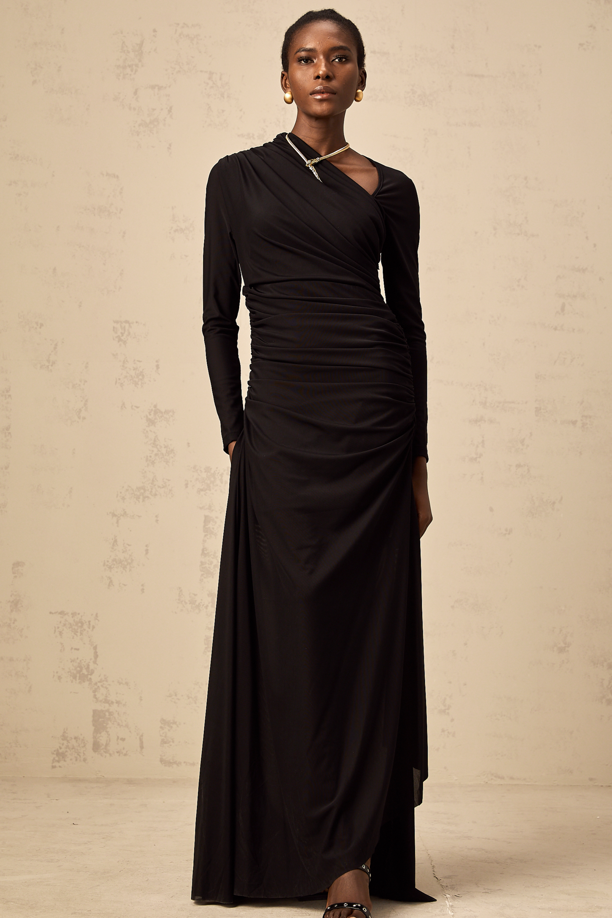 Natalie black cut-out asymmetrical tulle maxi dress