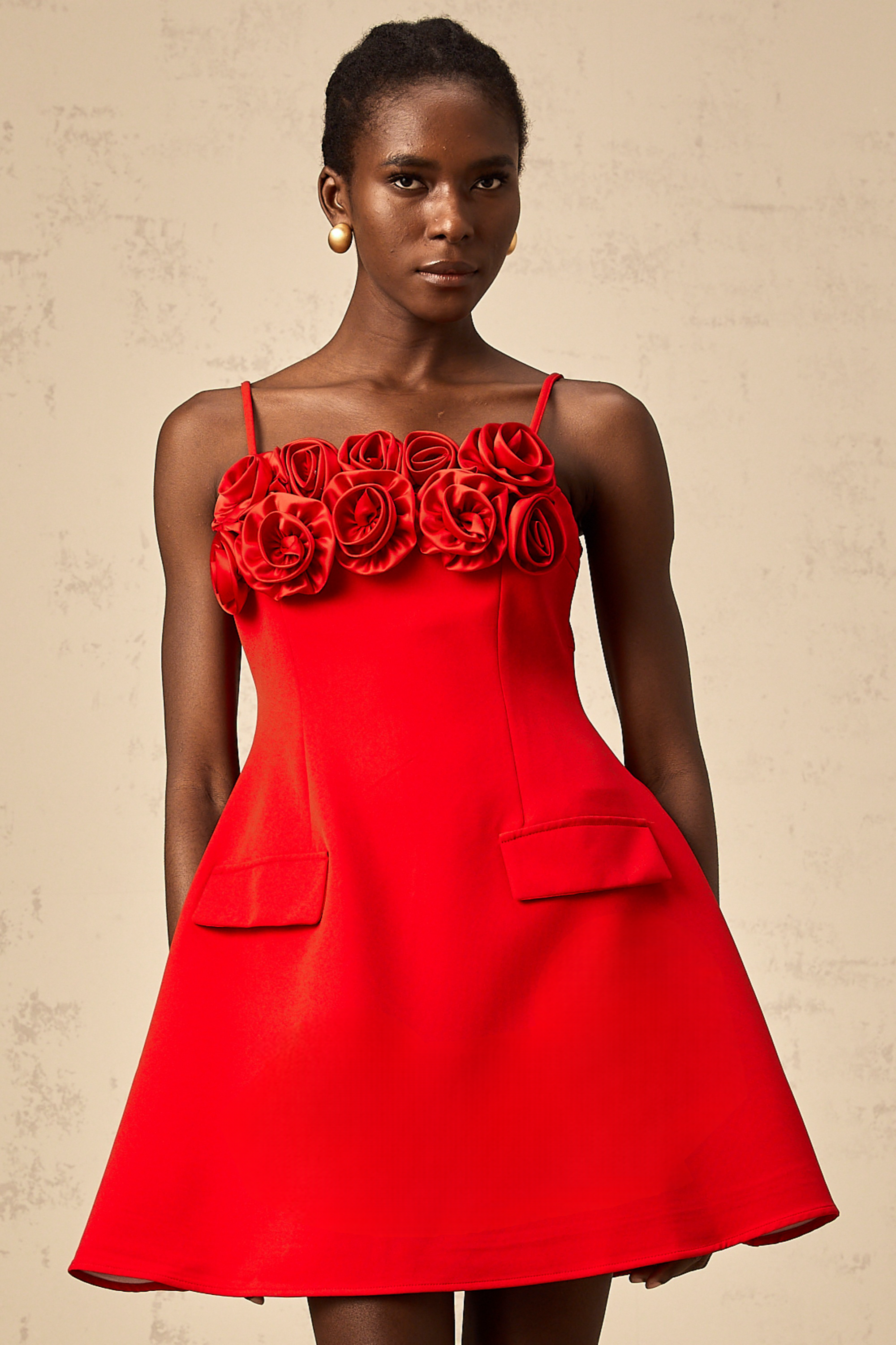 Mignon rose-appliqué flared mini dress in Red (Final Sale-US Only)