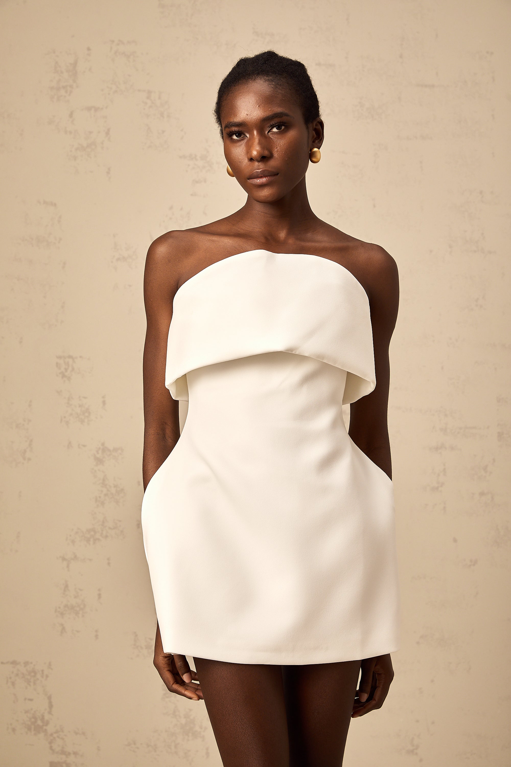 Énora white off-shoulder puff mini dress