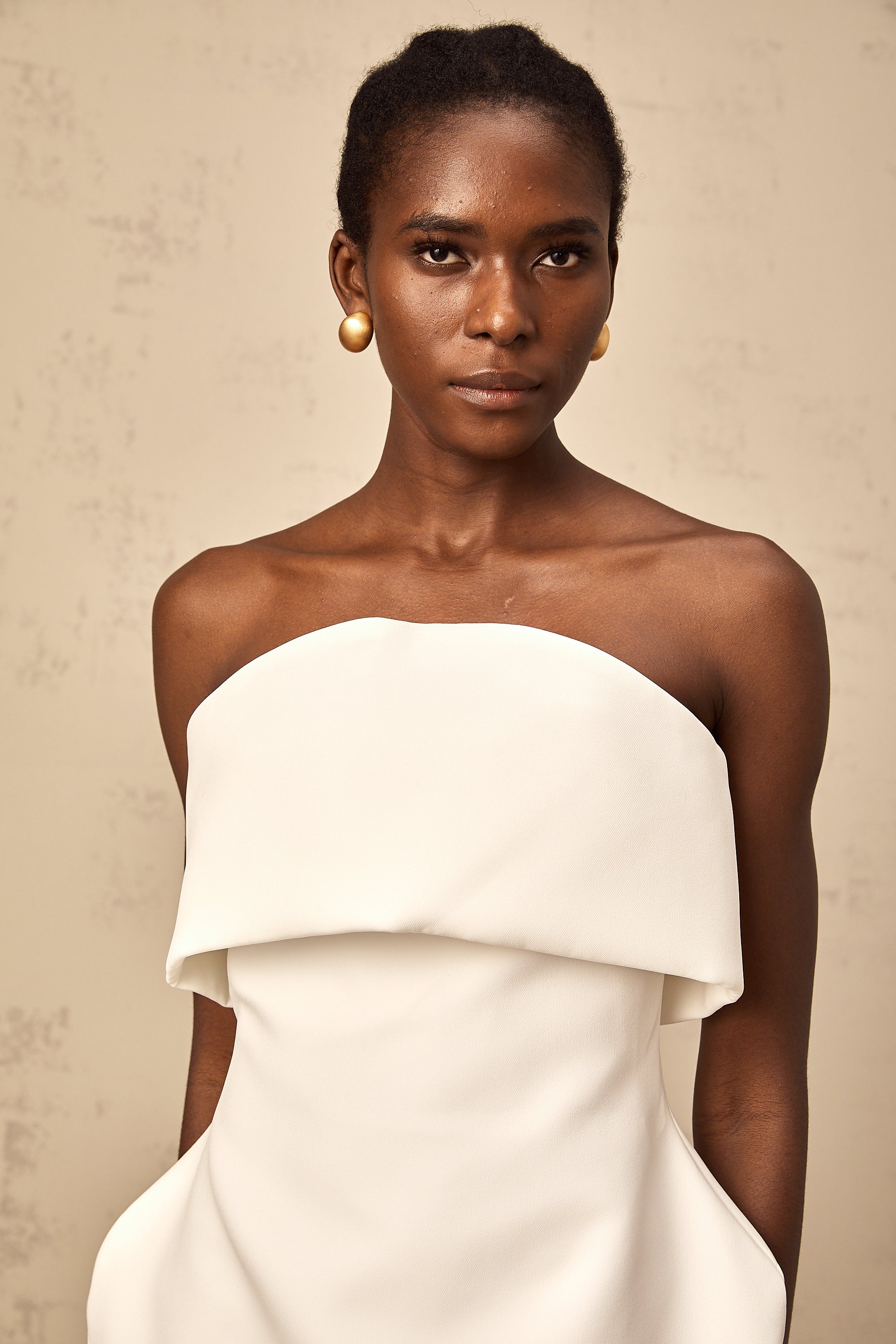 Énora white off-shoulder puff mini dress