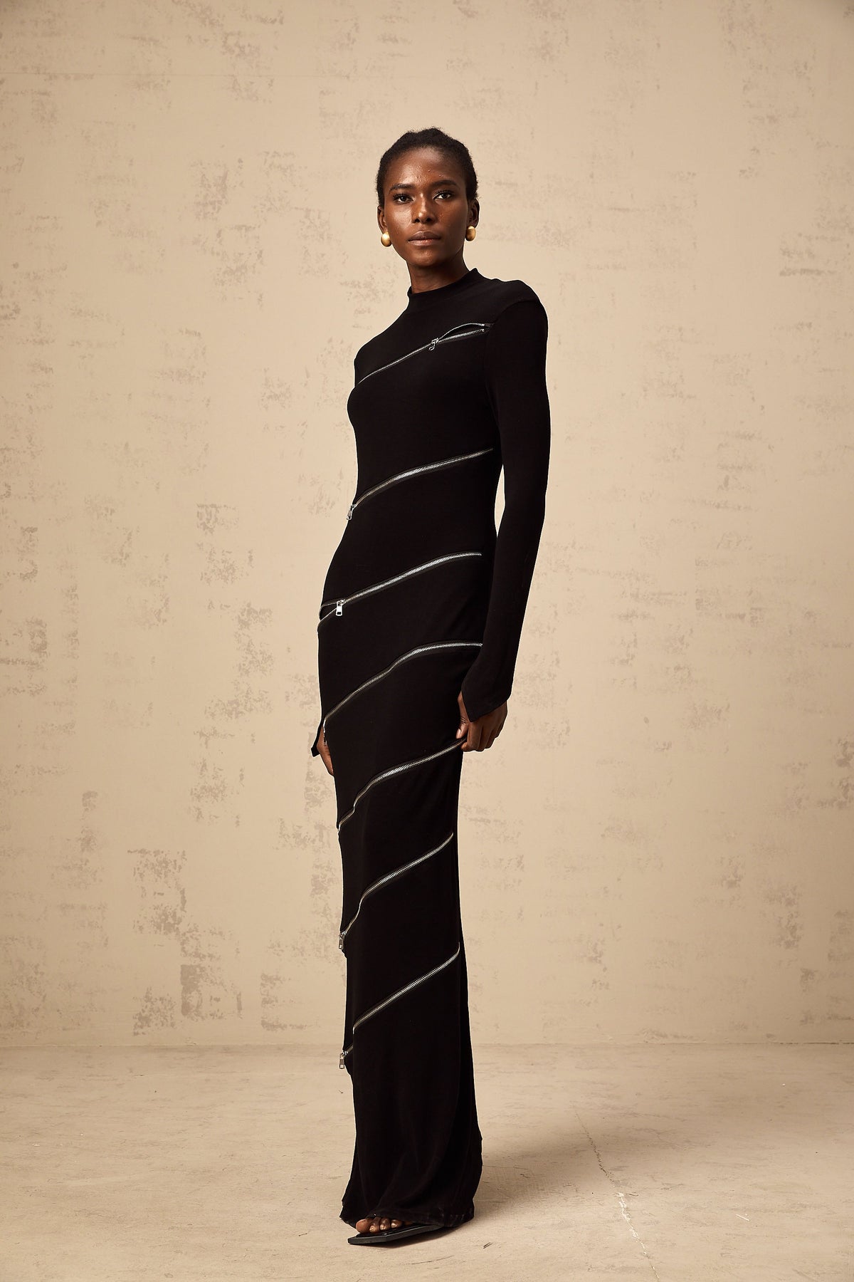 Costanza black zip-detail fitted maxi dress (Final Sale)