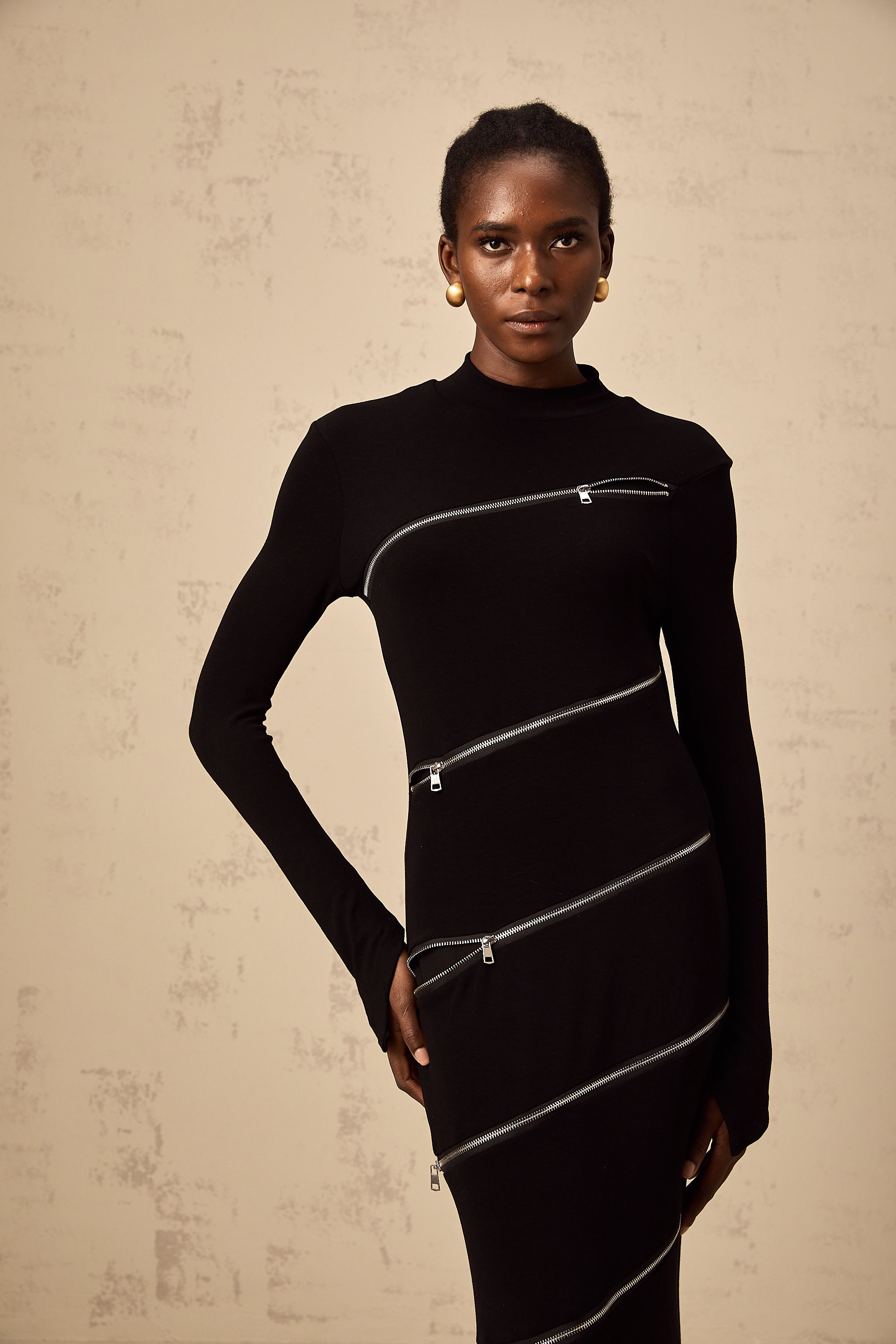 Costanza black zip-detail fitted maxi dress (Final Sale)