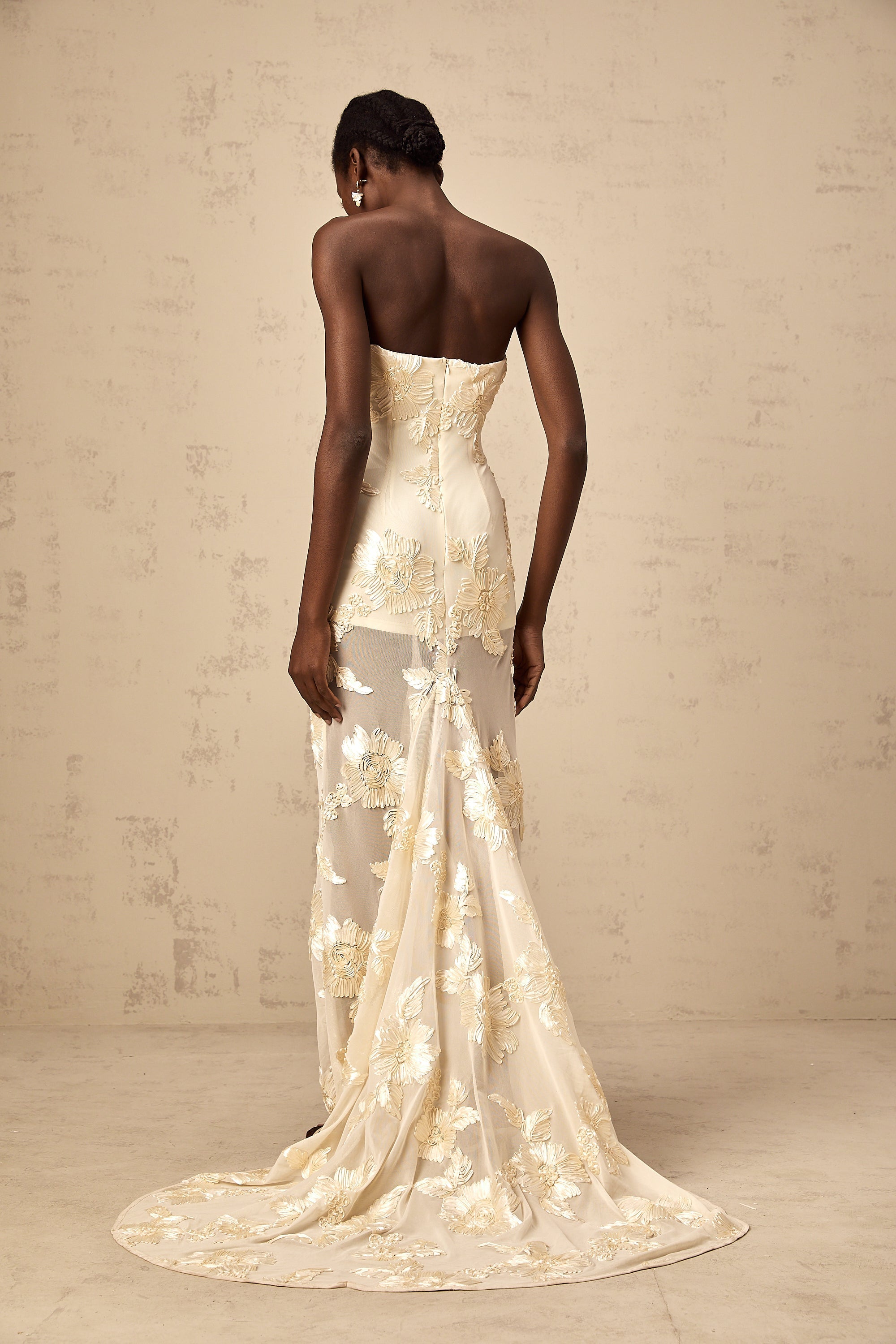 Melanie neutrals embroidered off-shoulder maxi dress (Final Sale-US Only)