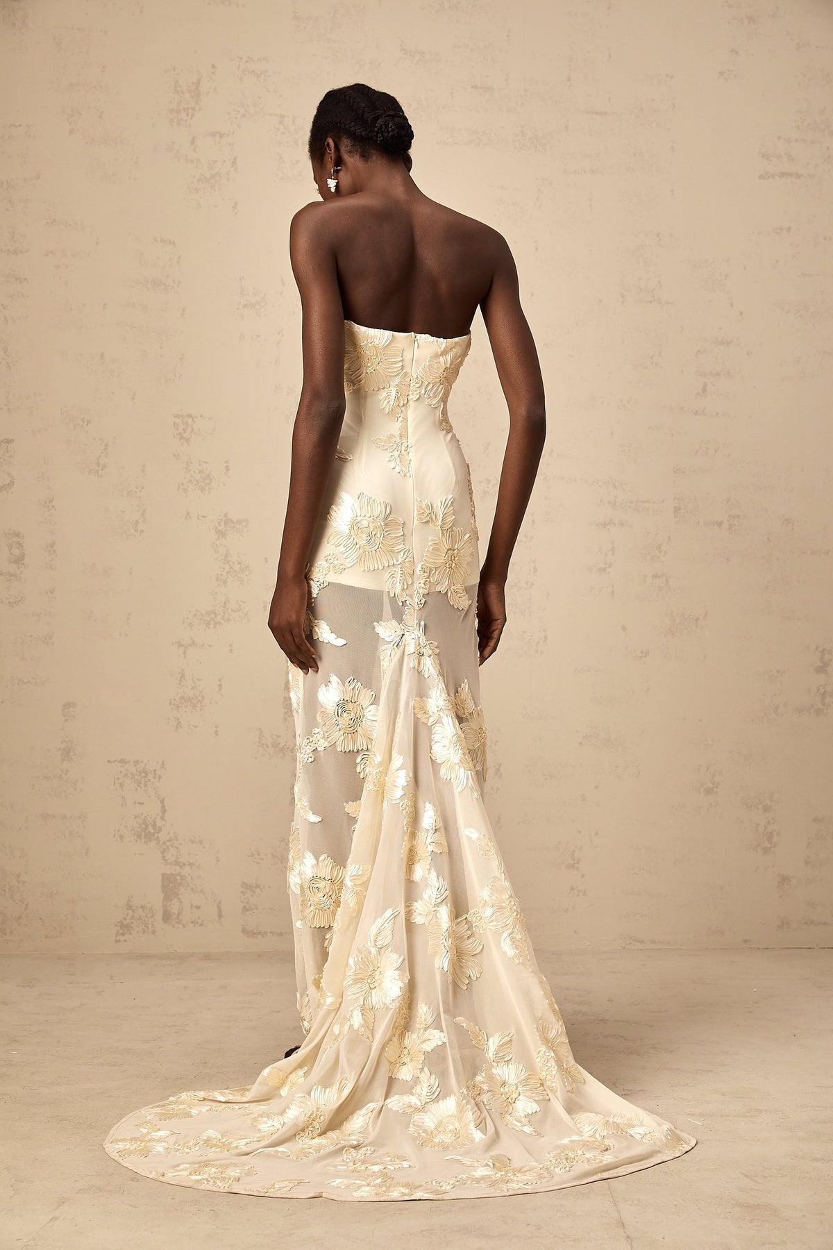 Melanie neutrals embroidered off-shoulder maxi dress (Final Sale-US Only)
