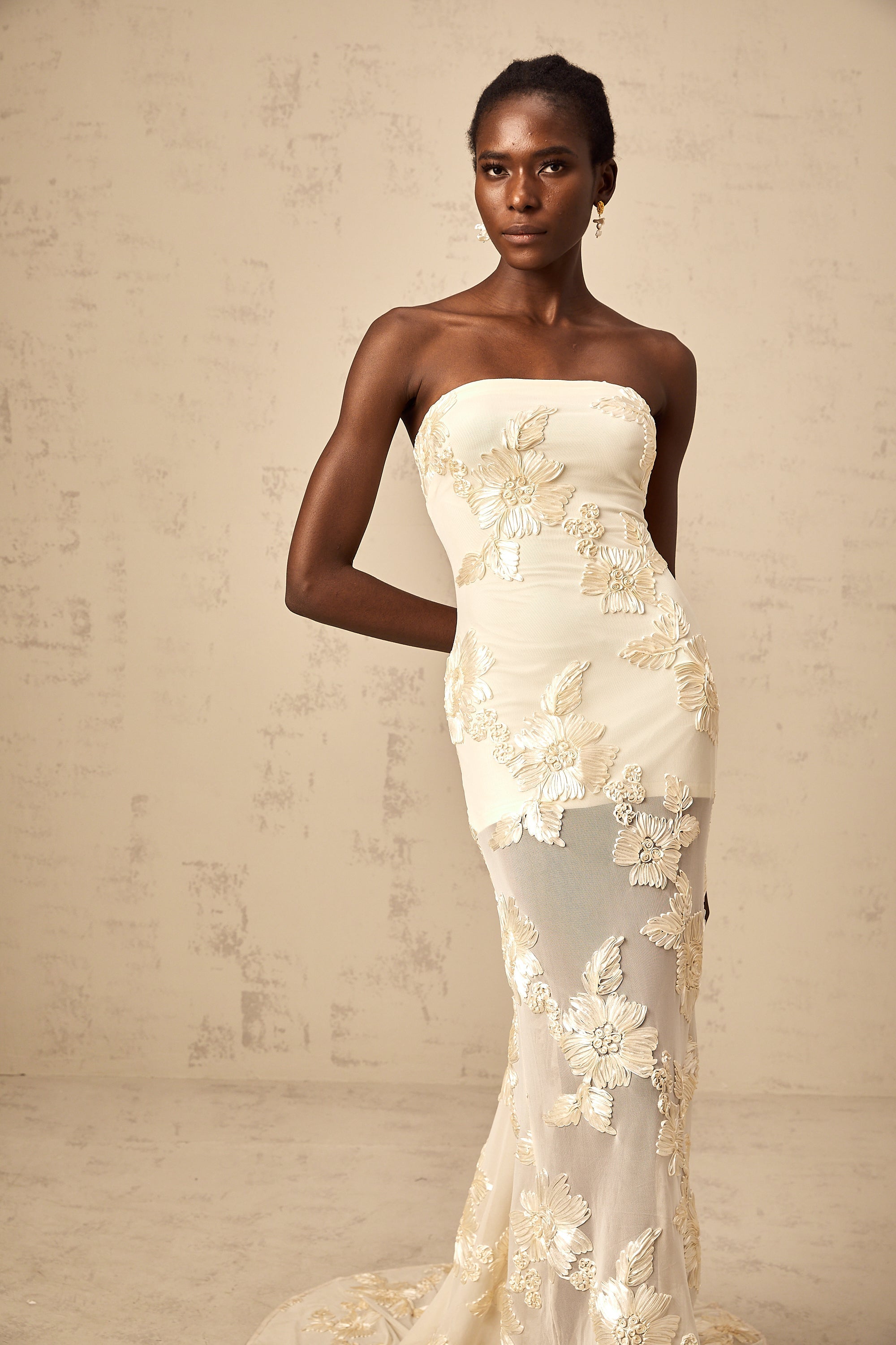 Melanie neutrals embroidered off-shoulder maxi dress (Final Sale-US Only)