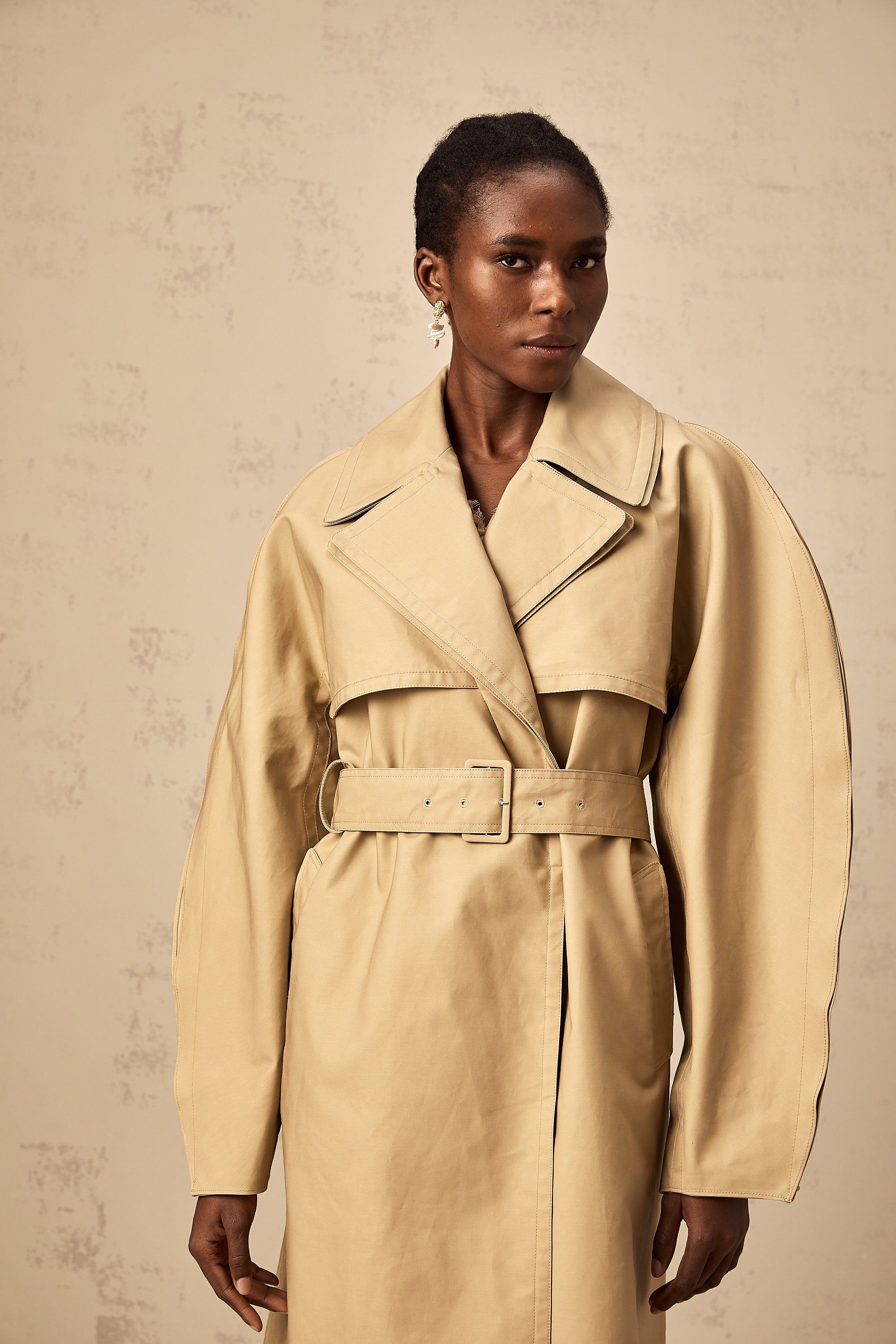 Jaden khaki curved-sleeve trench coat