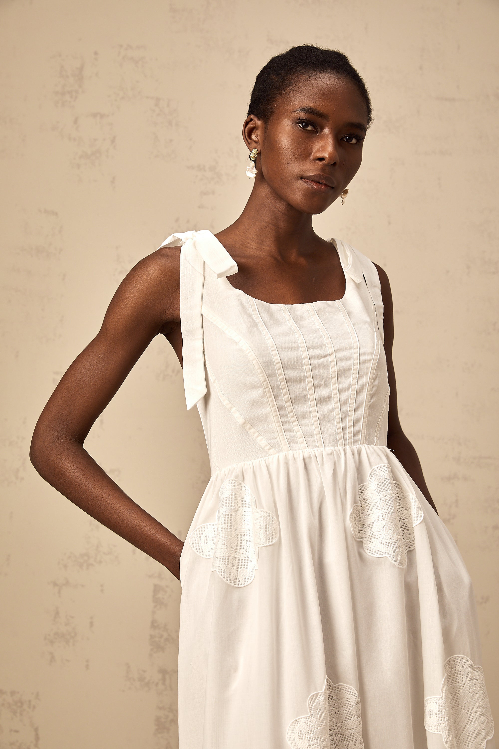 Gaëlle white floral-embroidered tiered midi dress (US Only)