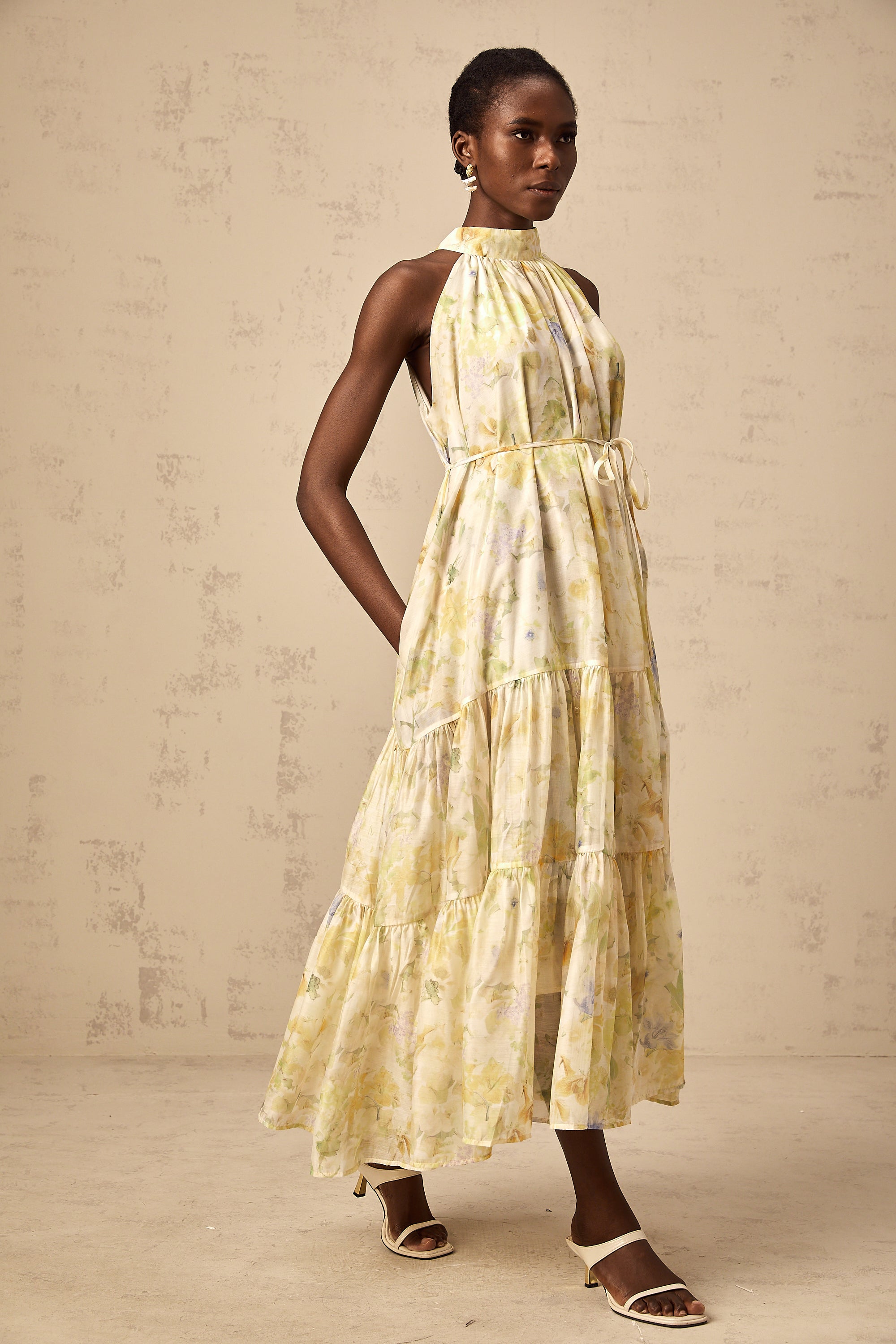 Ulani floral-print sleeveless midi dress in Yellow (Final Sale-US Only)