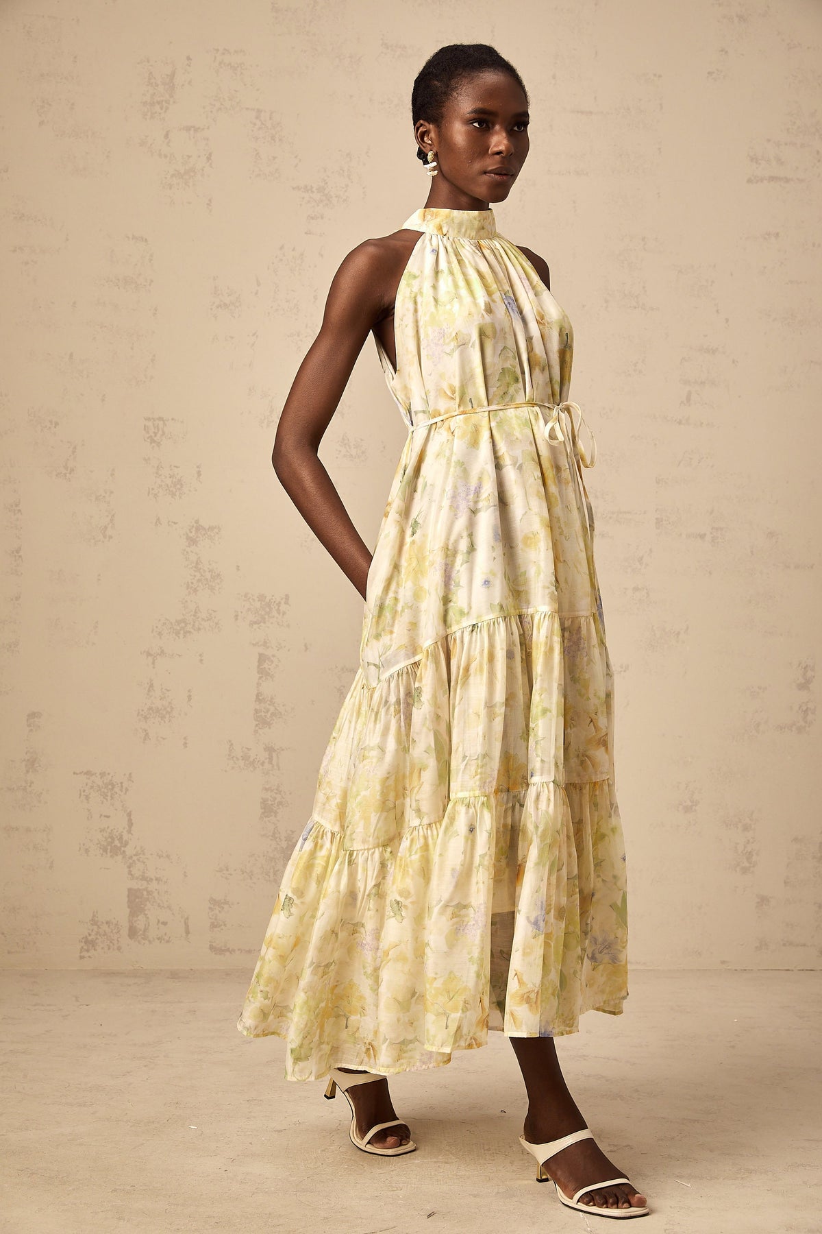 Ulani floral-print sleeveless midi dress in Yellow (Final Sale-US Only)