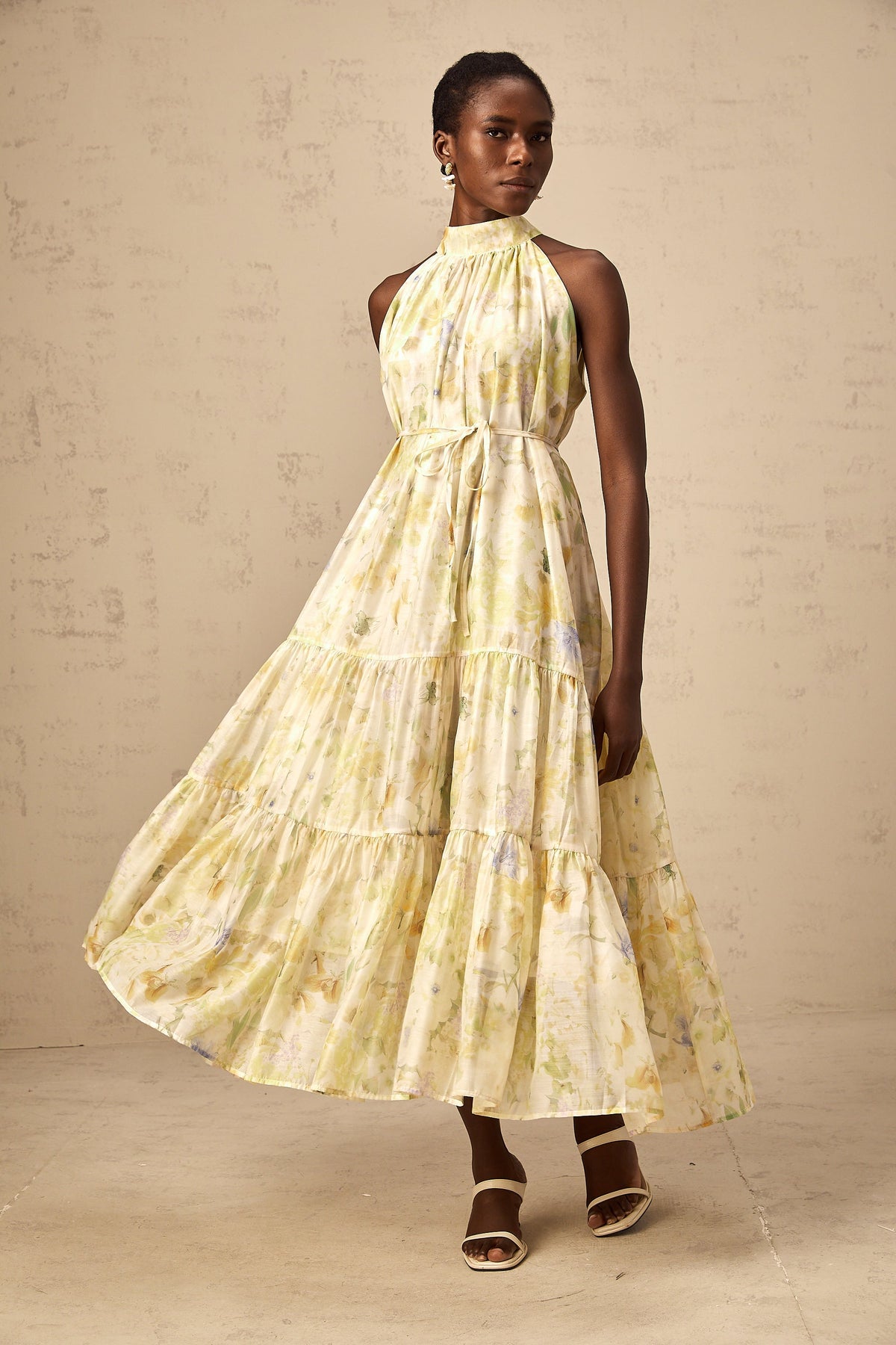 Ulani floral-print sleeveless midi dress in Yellow (Final Sale-US Only)