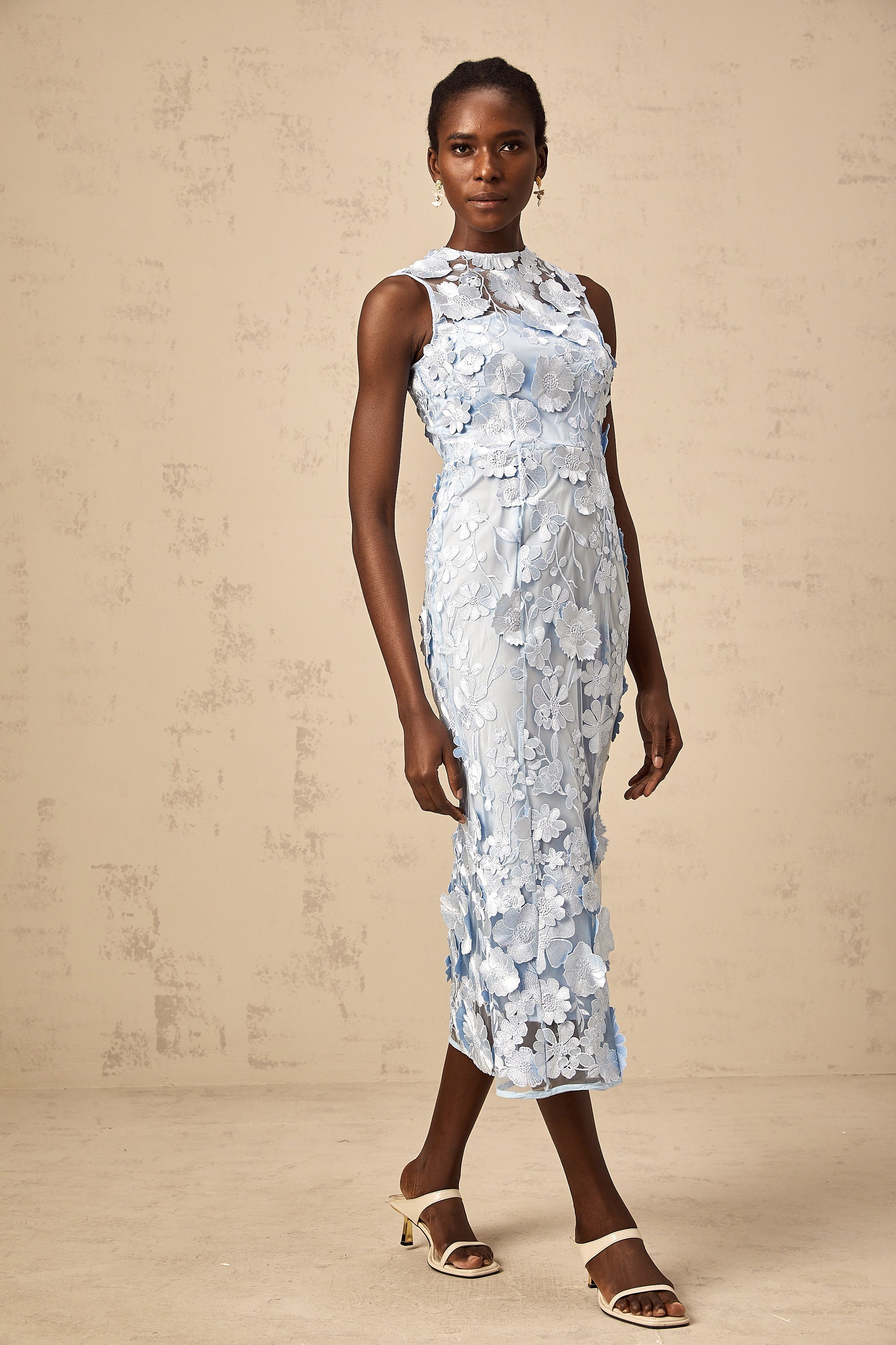 Herta blue floral-appliqué midi dress (Final Sale-US Only)