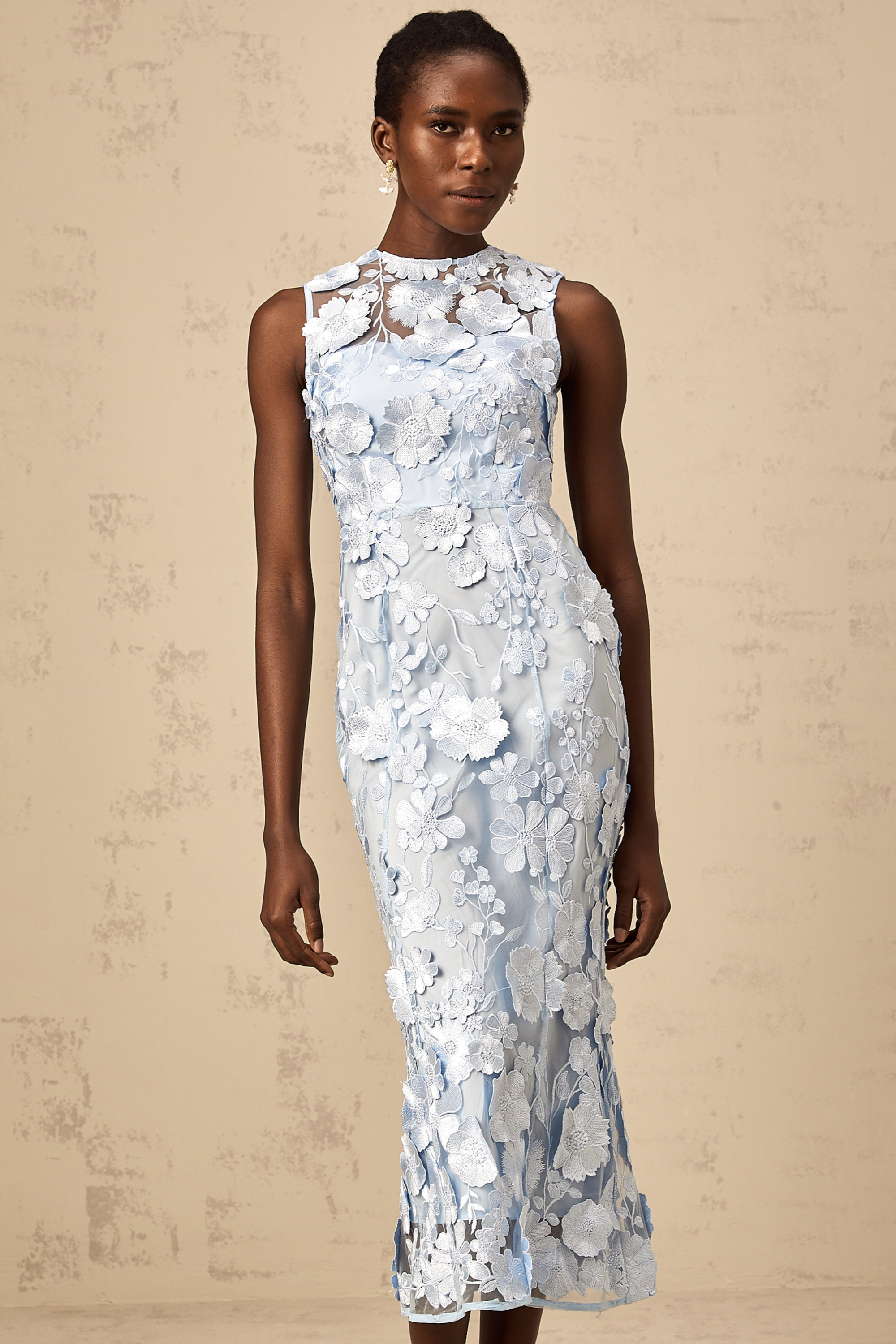 Herta blue floral-appliqué midi dress (Final Sale-US Only)