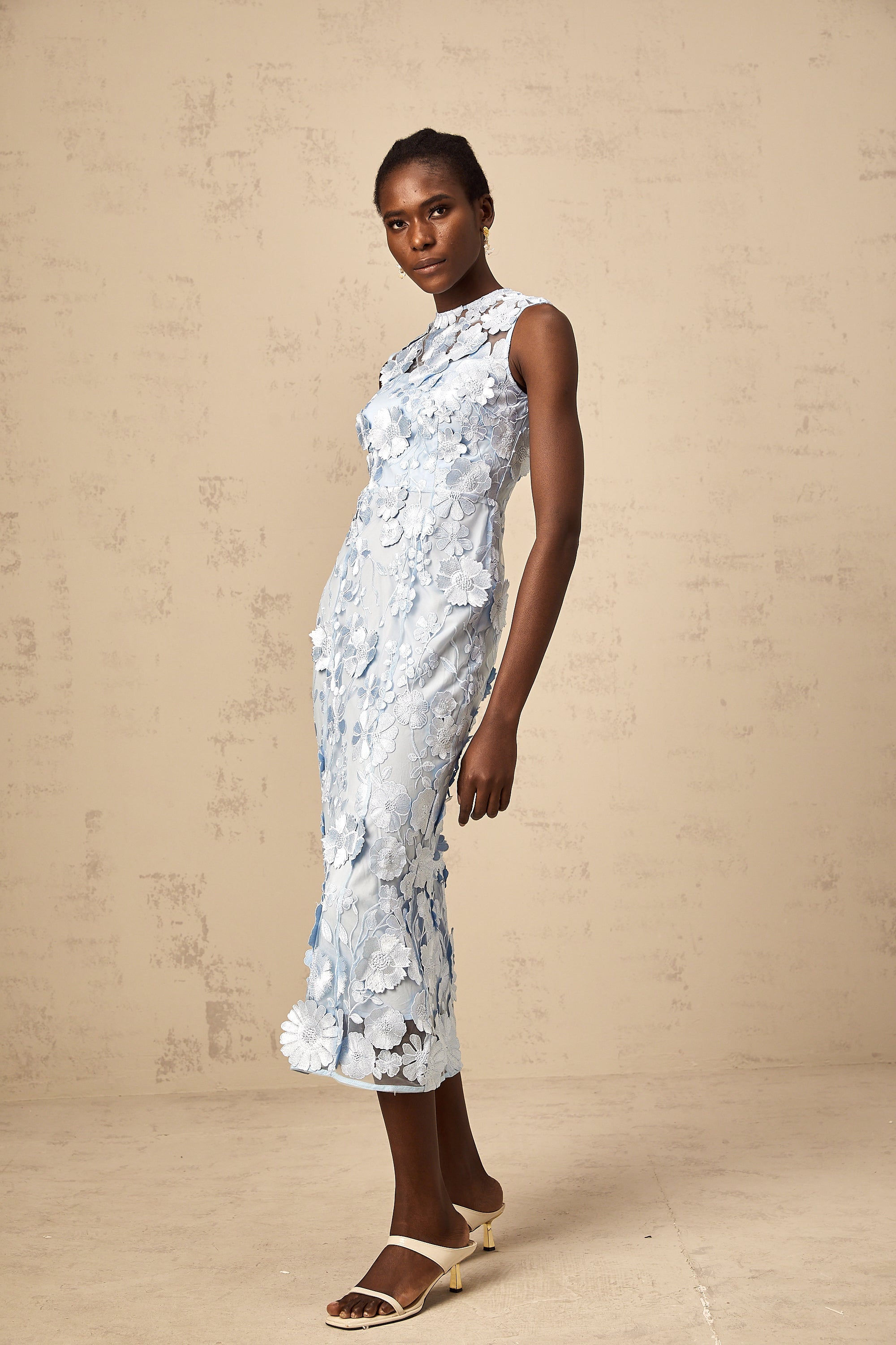 Herta blue floral-appliqué midi dress (Final Sale-US Only)
