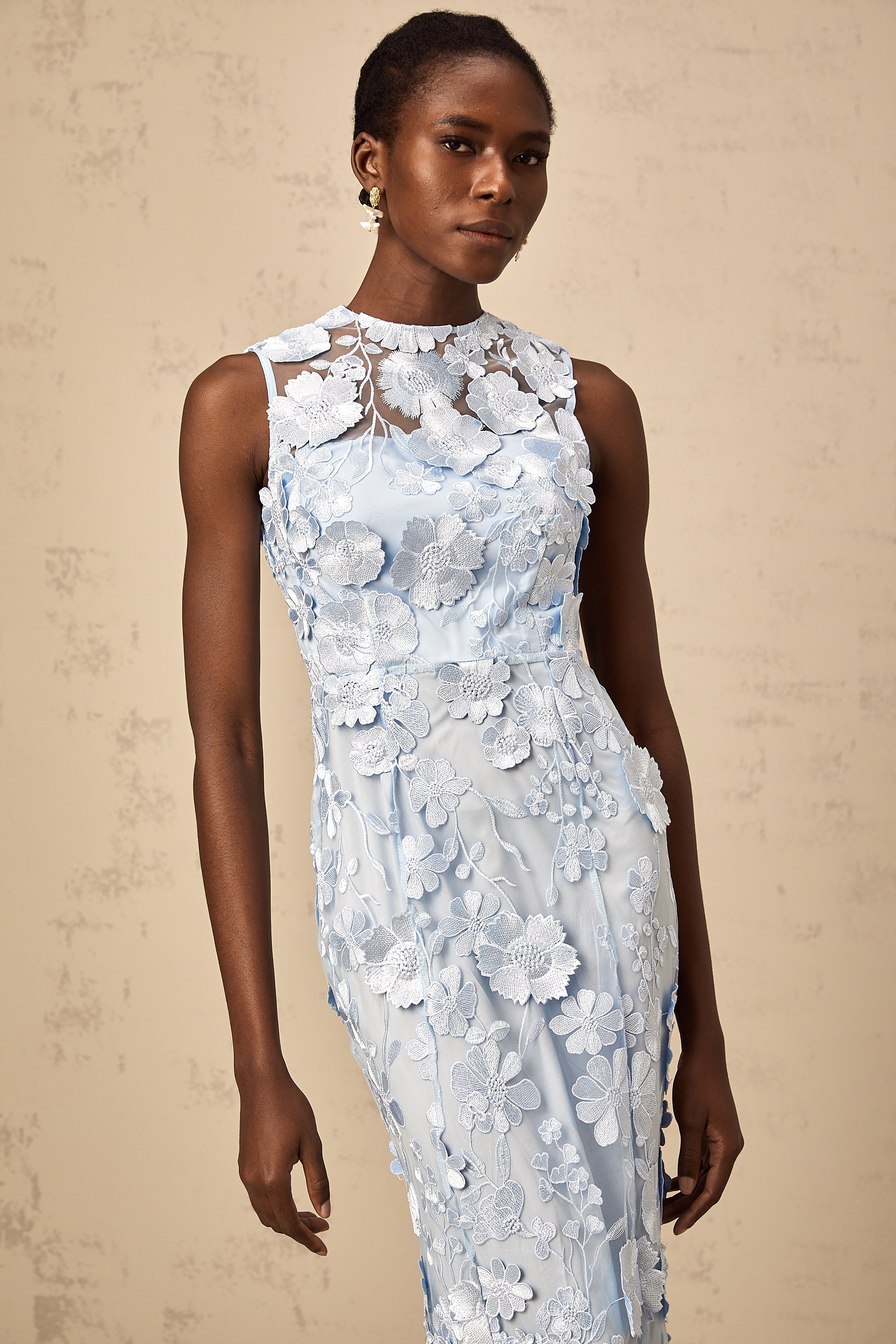Herta blue floral-appliqué midi dress (Final Sale-US Only)