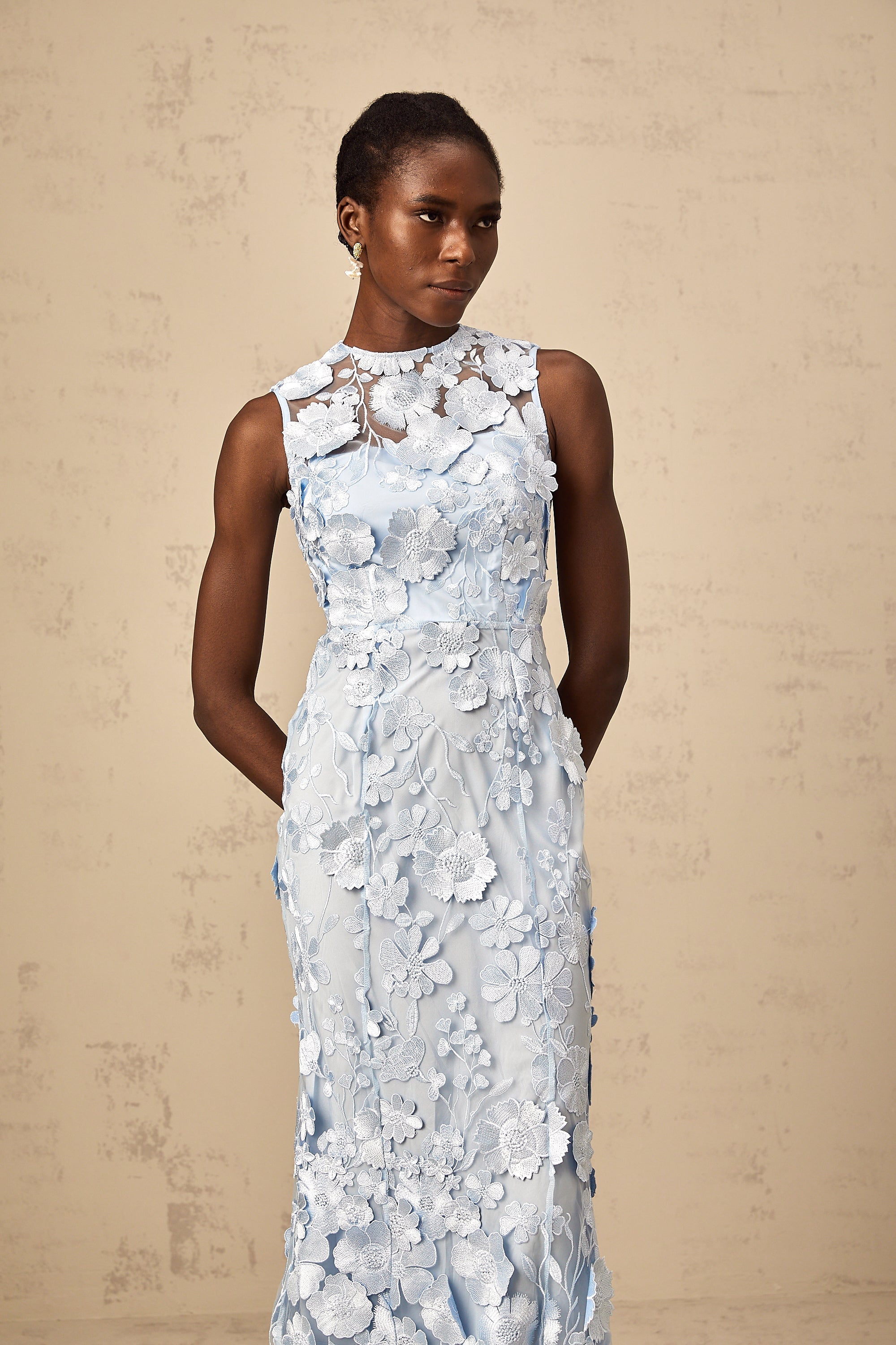 Herta blue floral-appliqué midi dress (Final Sale-US Only)