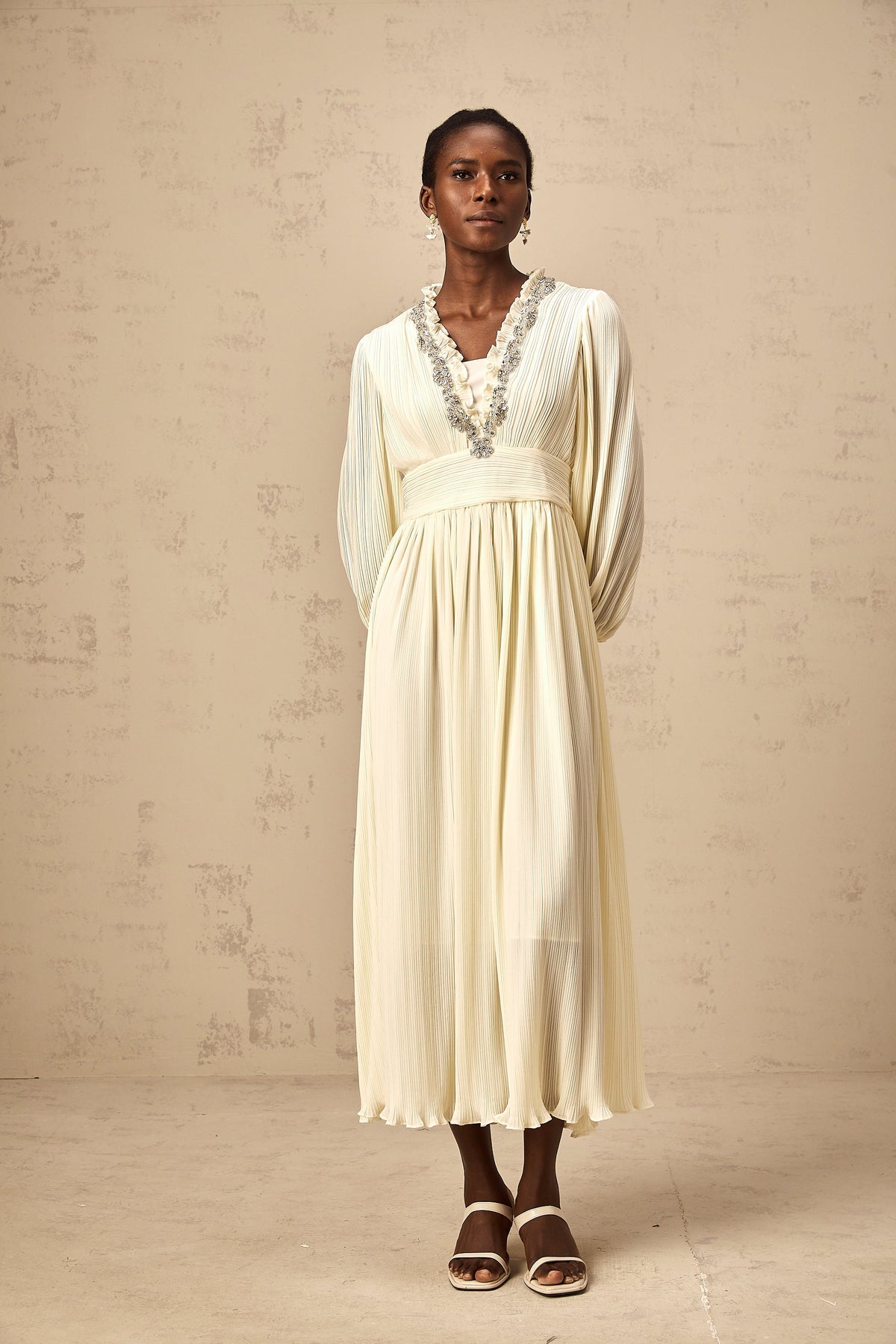 Yana white crystal-trim pleated midi dress (Final Sale-US Only)