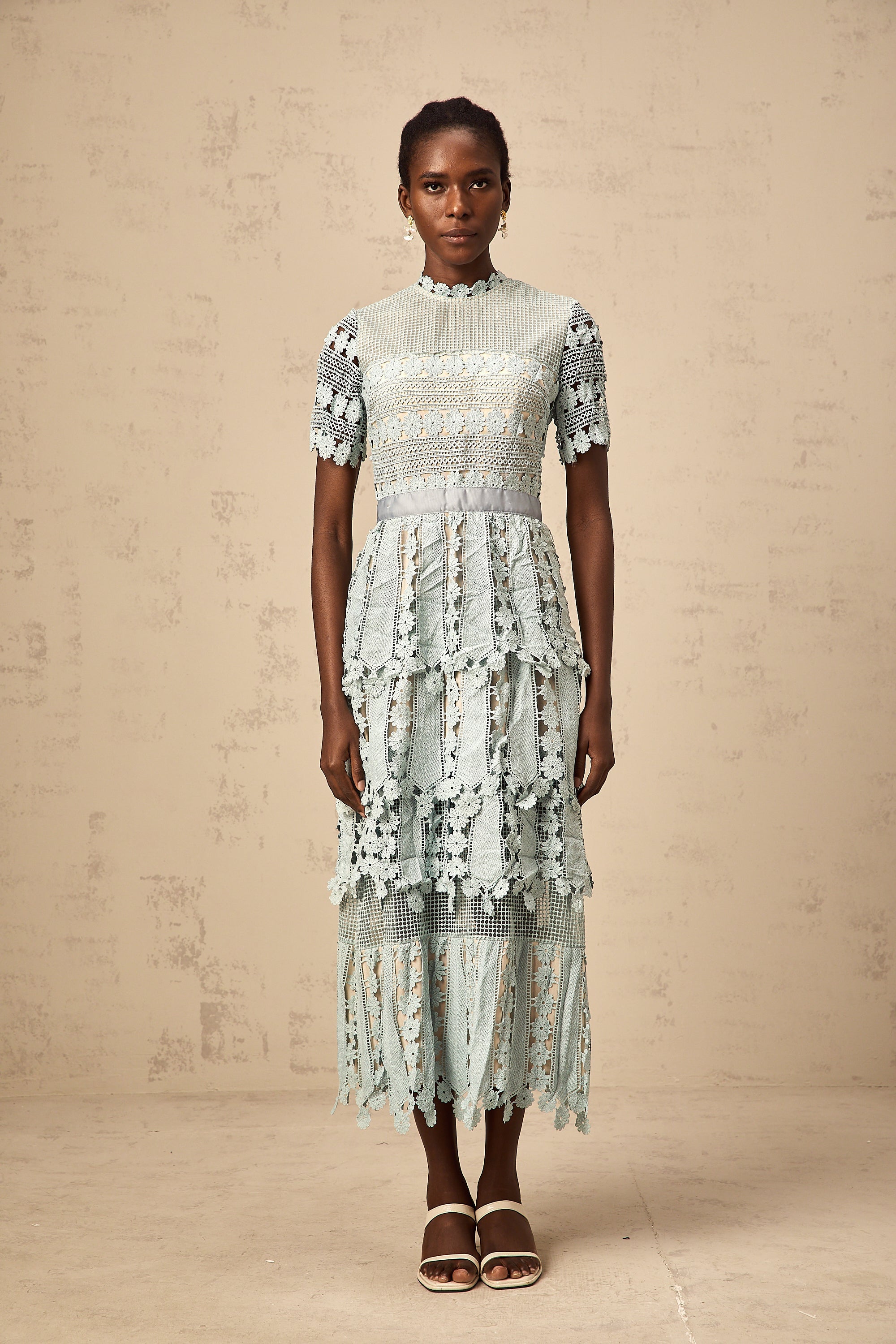 Océane green floral embroidered midi dress (Final Sale)