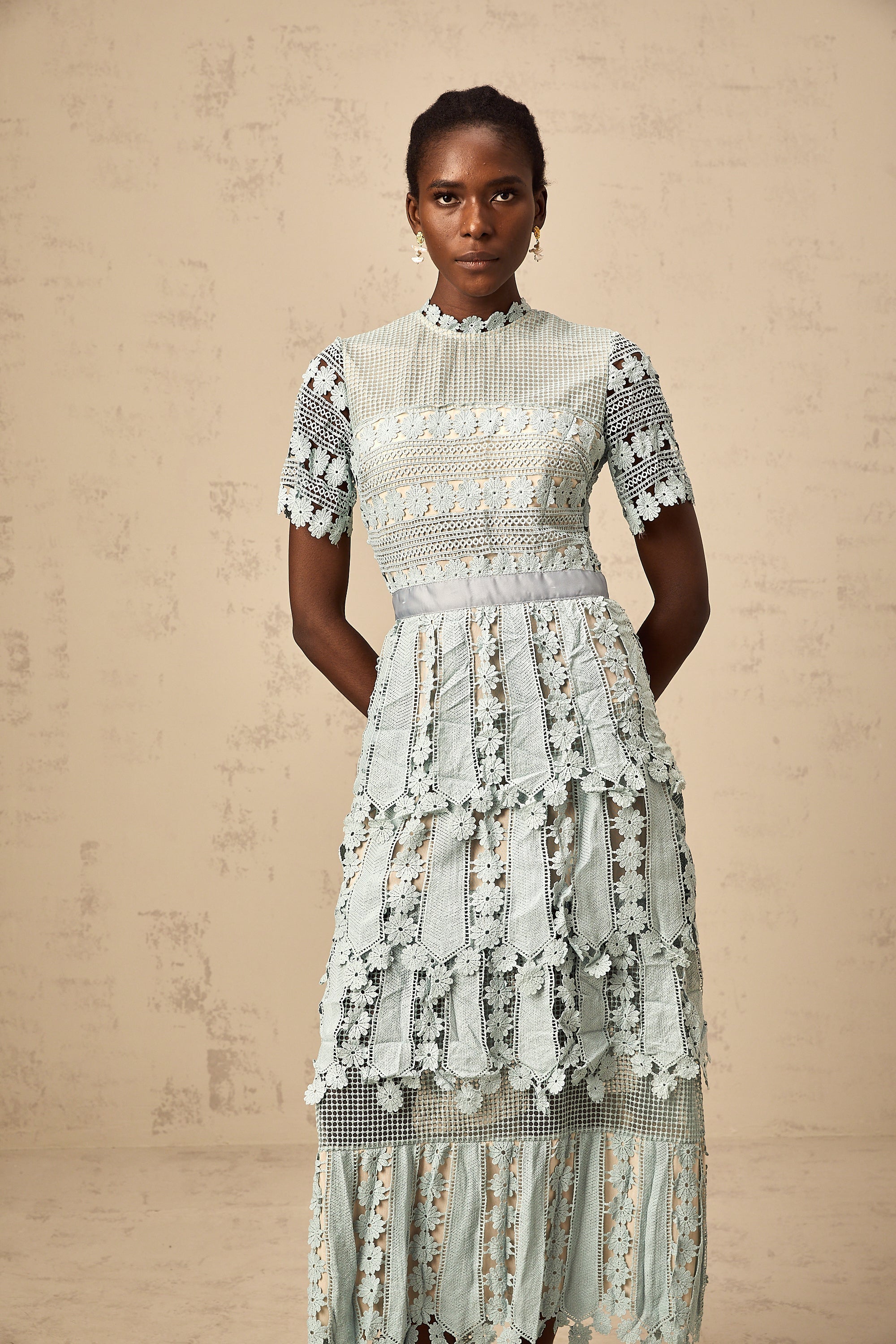 Océane green floral embroidered midi dress (Final Sale-US Only)