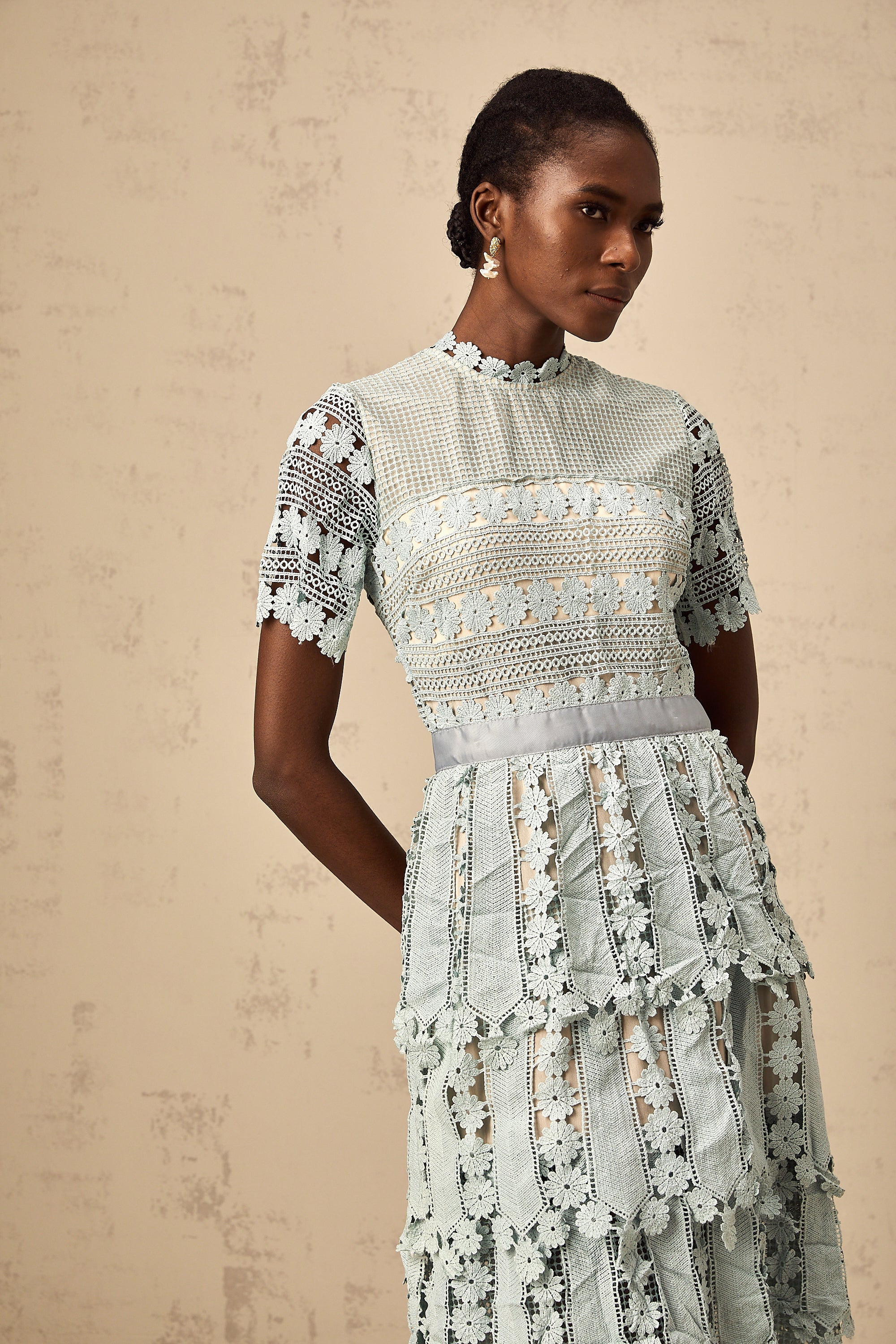 Océane green floral embroidered midi dress (Final Sale)