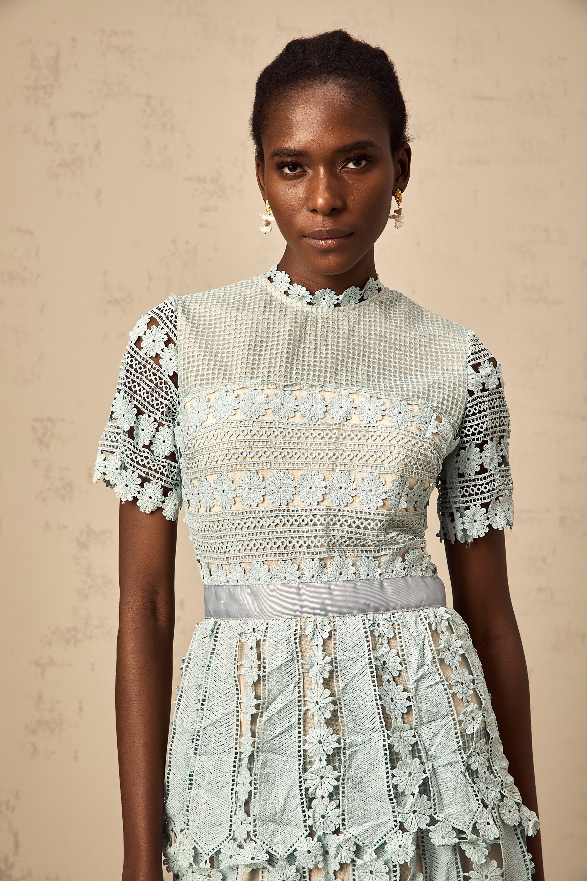 Océane green floral embroidered midi dress (Final Sale)