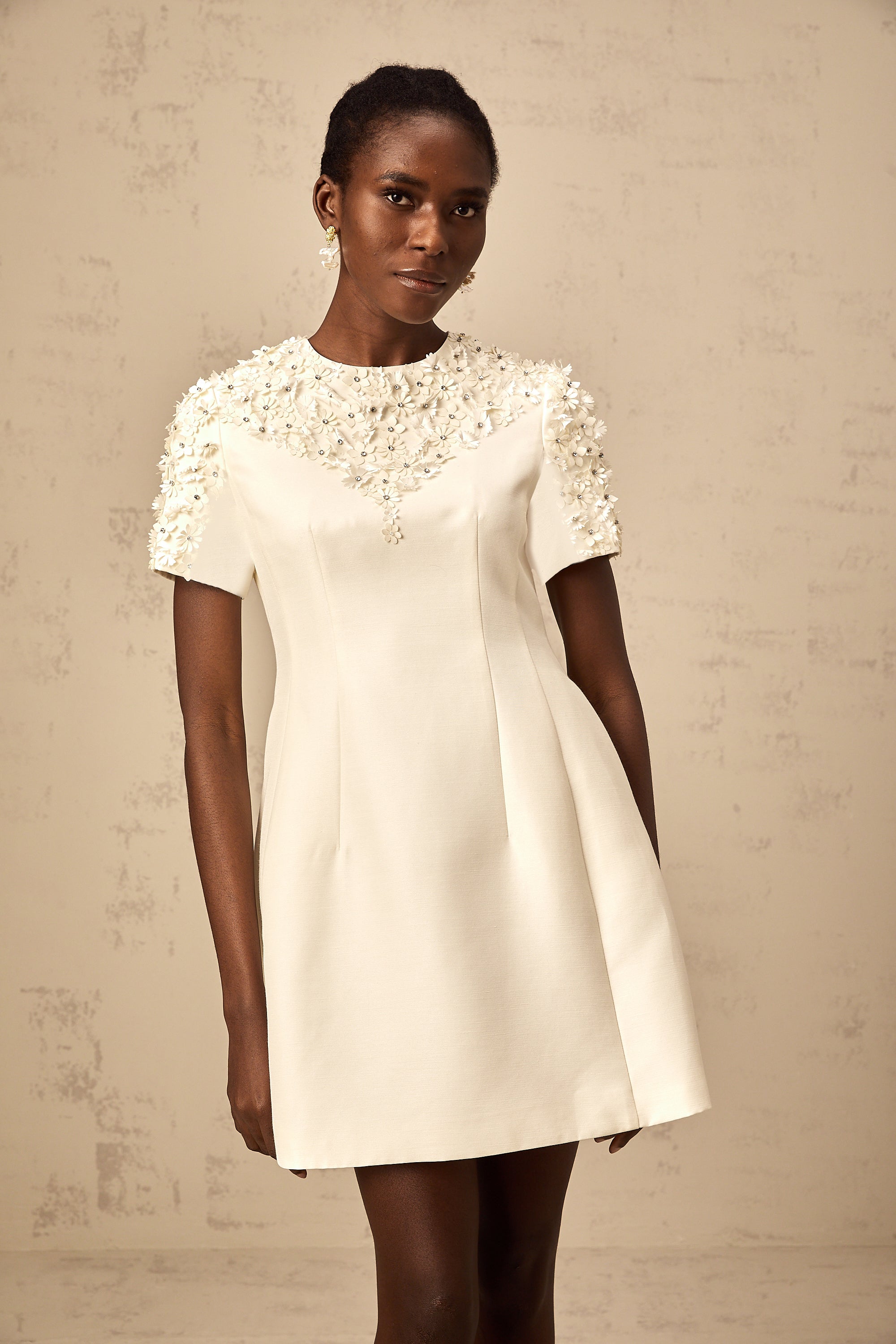 Adrienne floral-appliqué mini dress