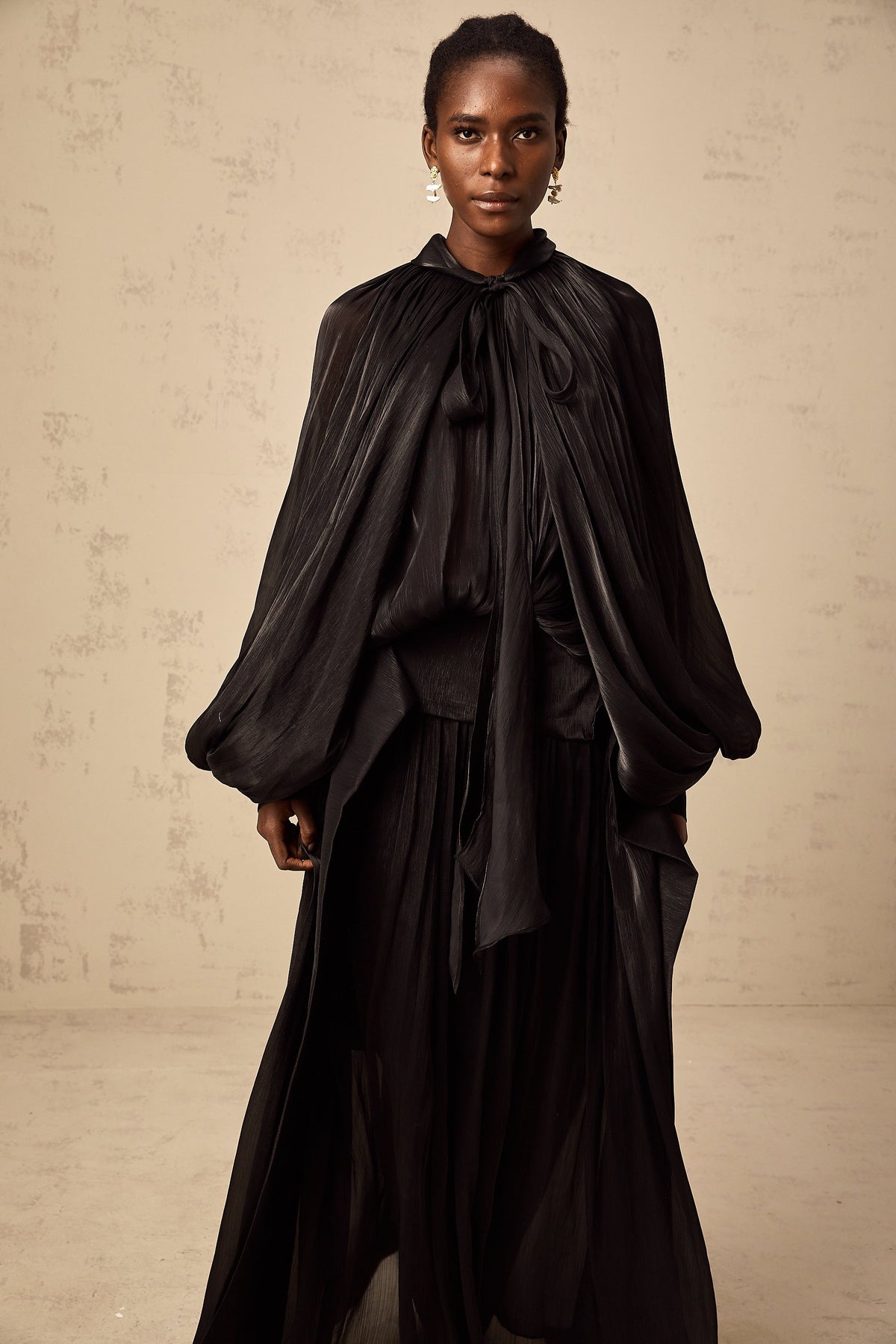 Mila pleated satin maxi dress in Black (Final Sale-US Only)