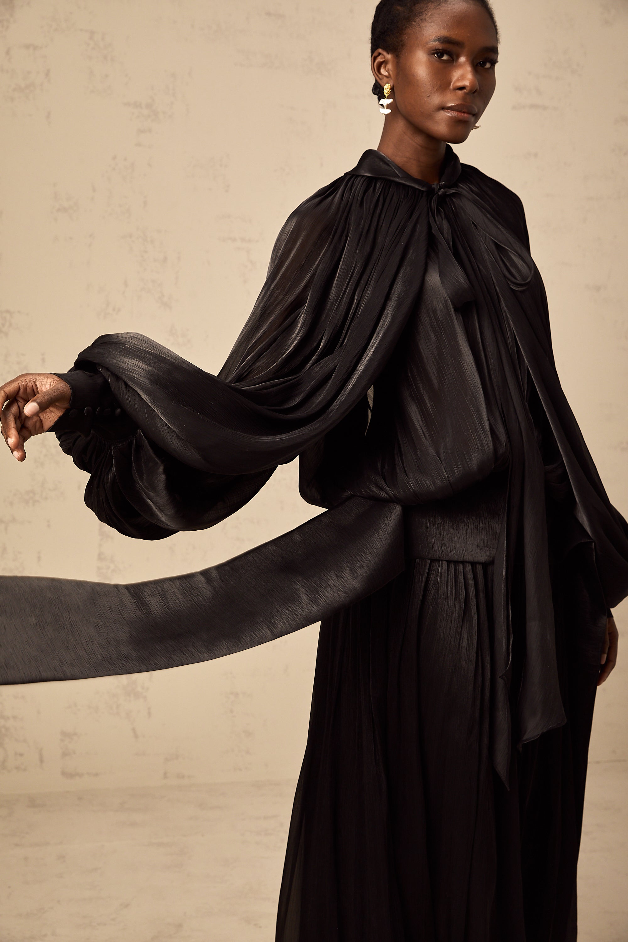 Mila pleated satin maxi dress in Black (Final Sale-US Only)