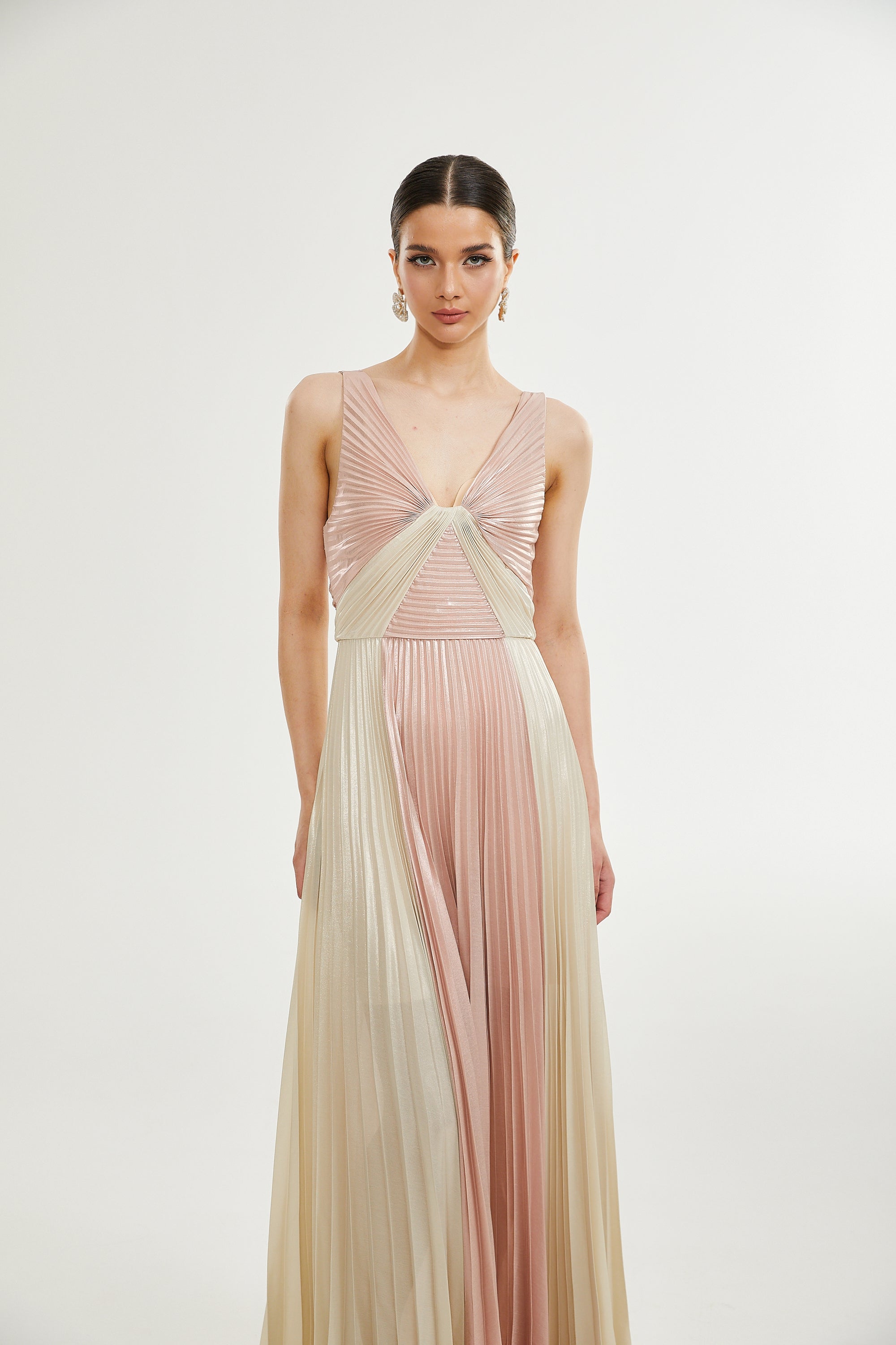 Shiema high-shine pleated dress