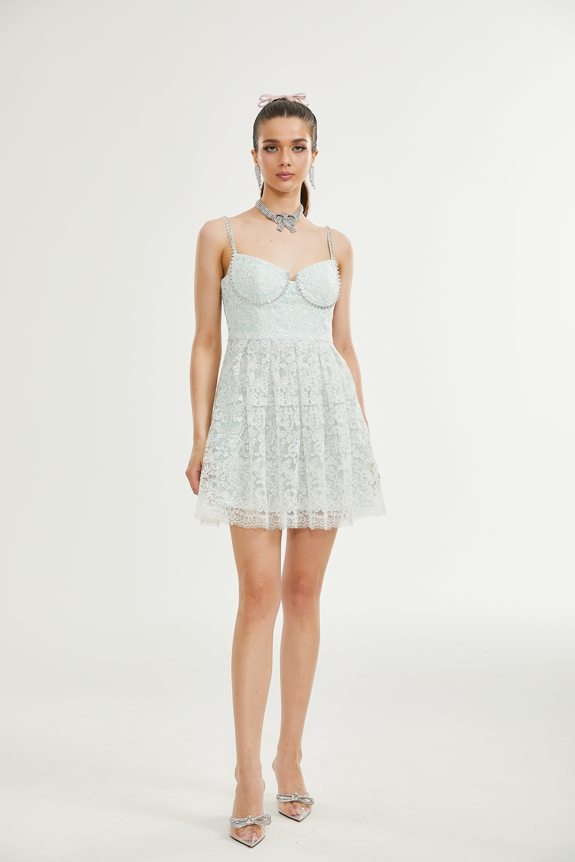 Vanna lace pleated mini dress