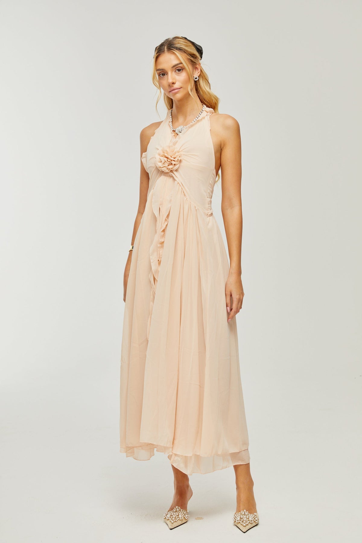 Élodie ruffled faux-flower maxi dress (Final Sale-US Only)
