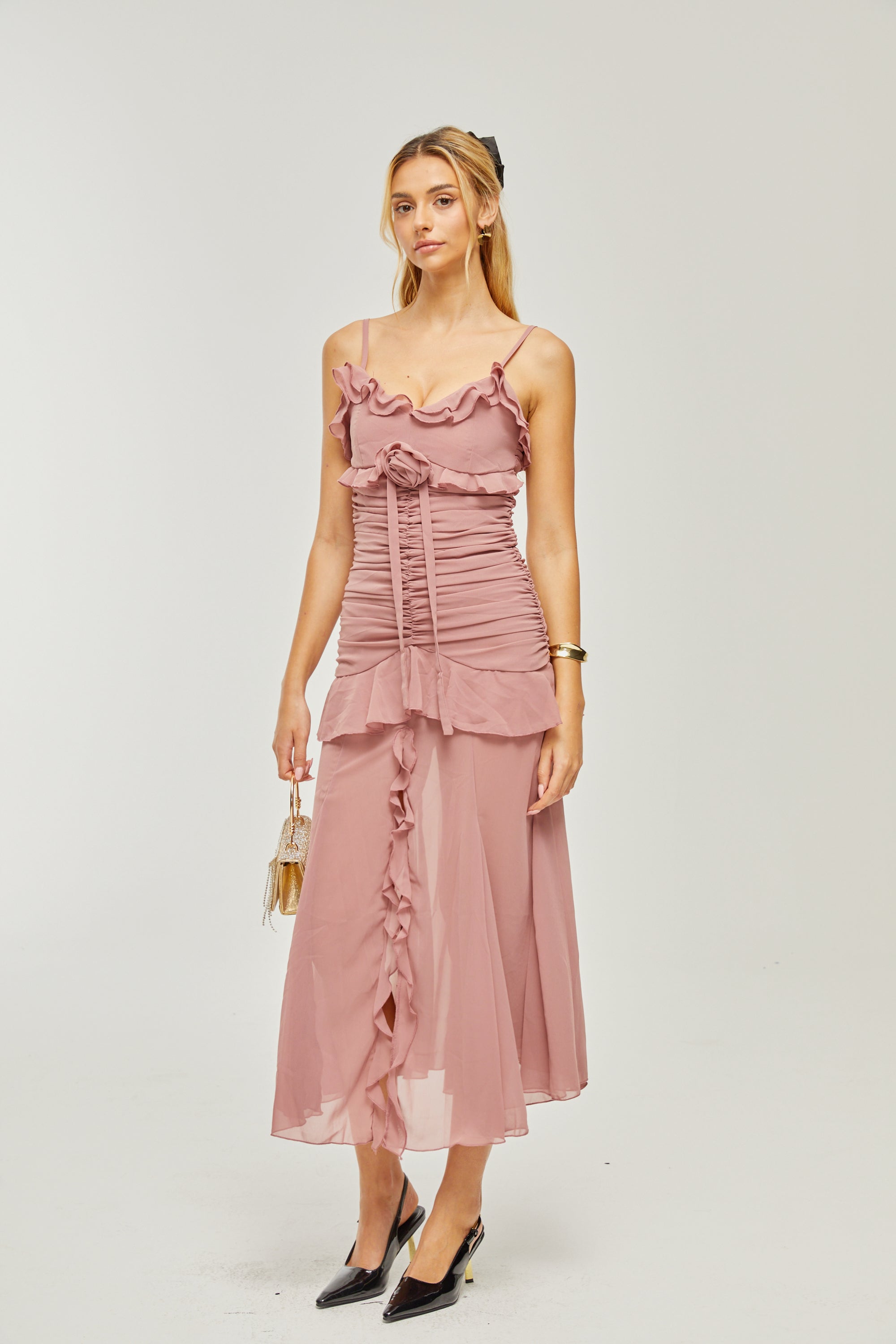 Geneviève pleated faux-flower midi dress (US Only)
