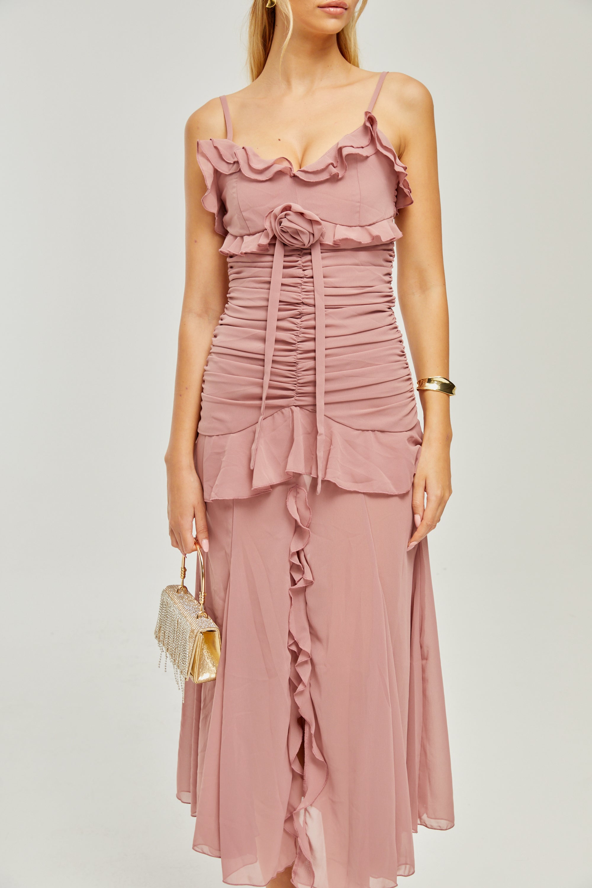 Geneviève pleated faux-flower midi dress (US Only)