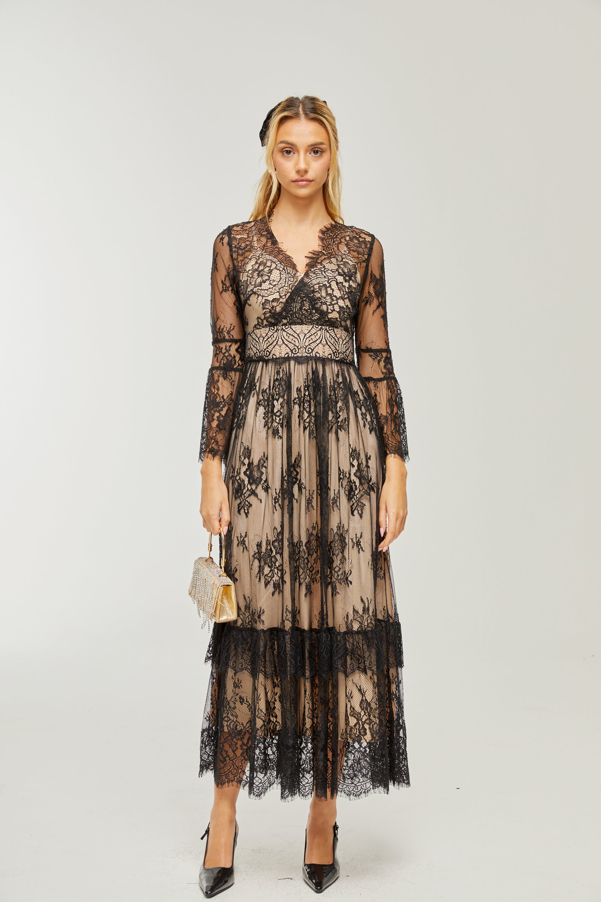 Louise V-neck lace midi dress (US Only)