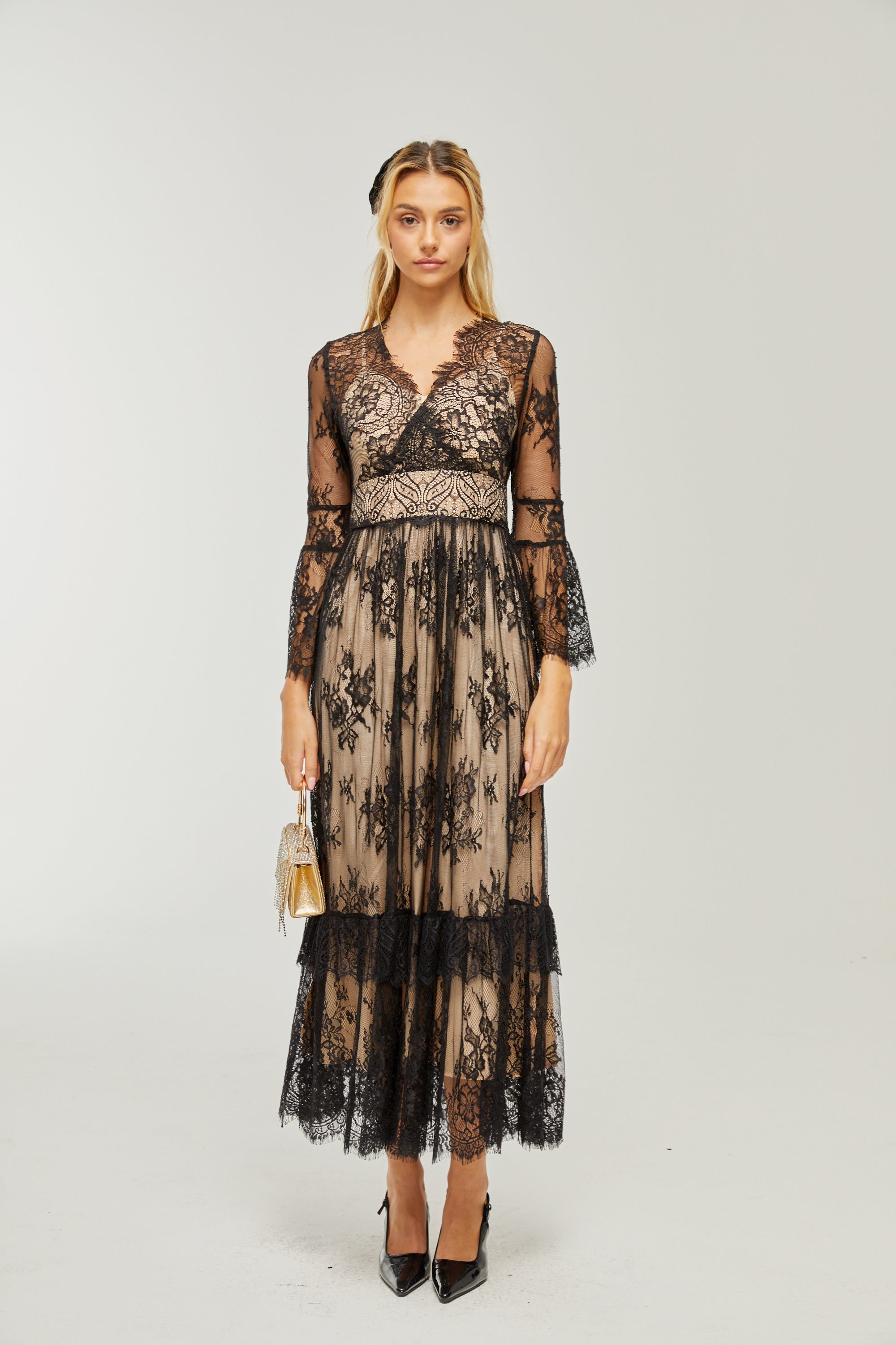 Louise V-neck lace midi dress (US Only)