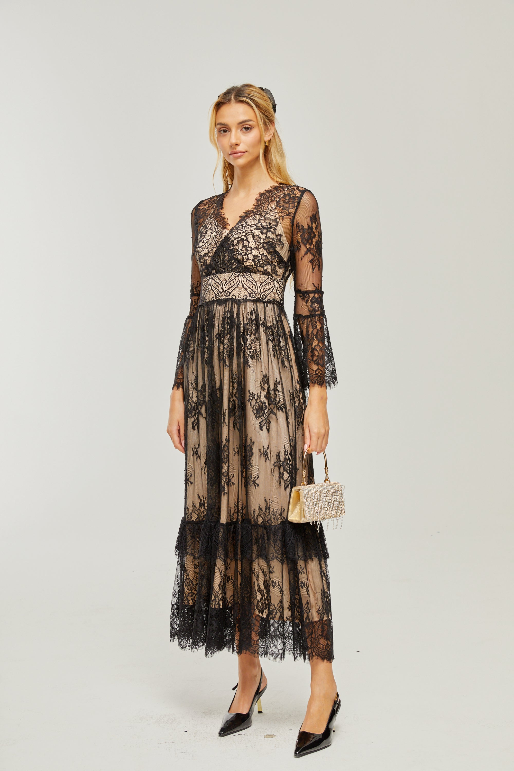 Louise V-neck lace midi dress (US Only)