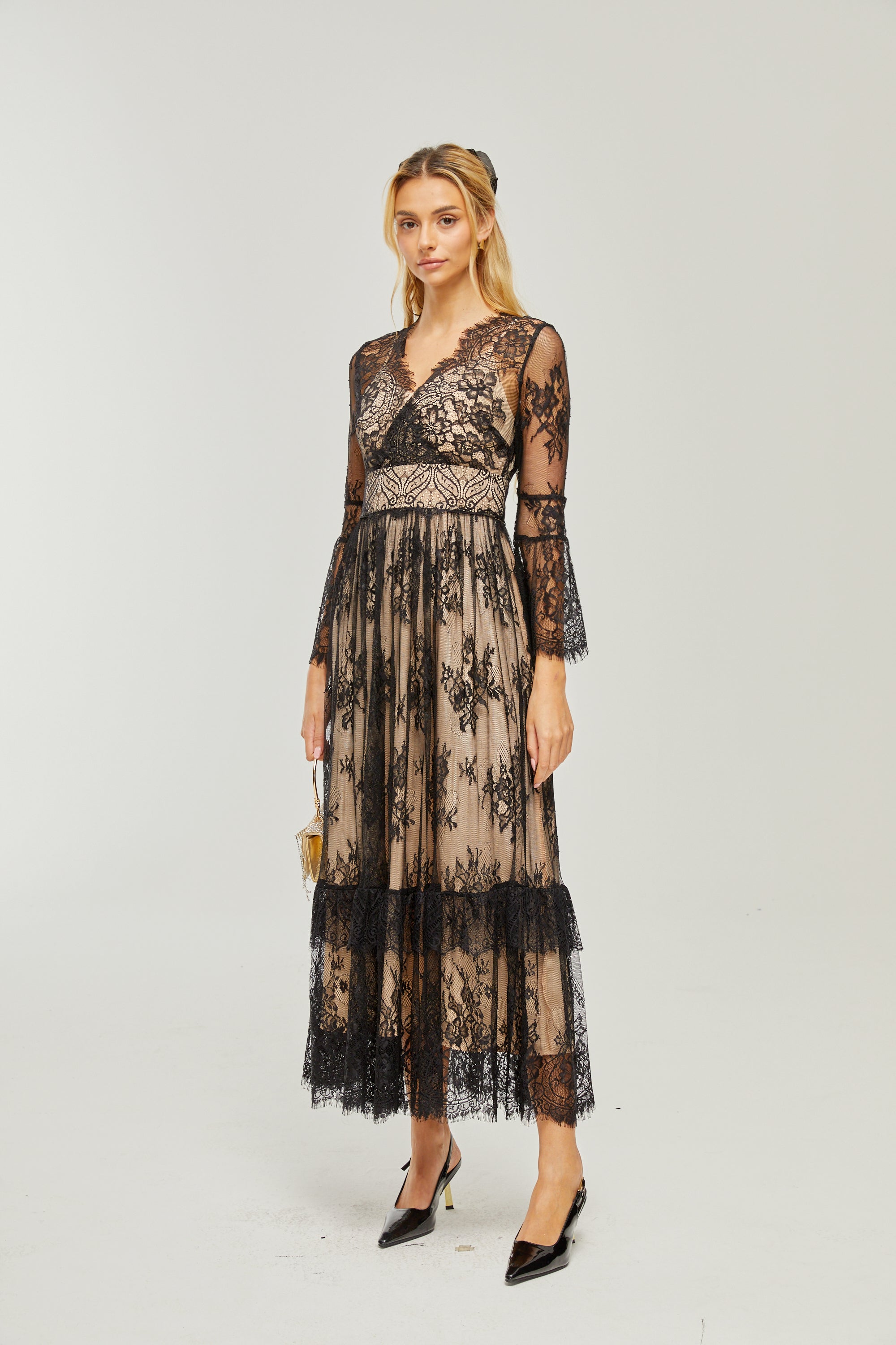 Louise V-neck lace midi dress (US Only)
