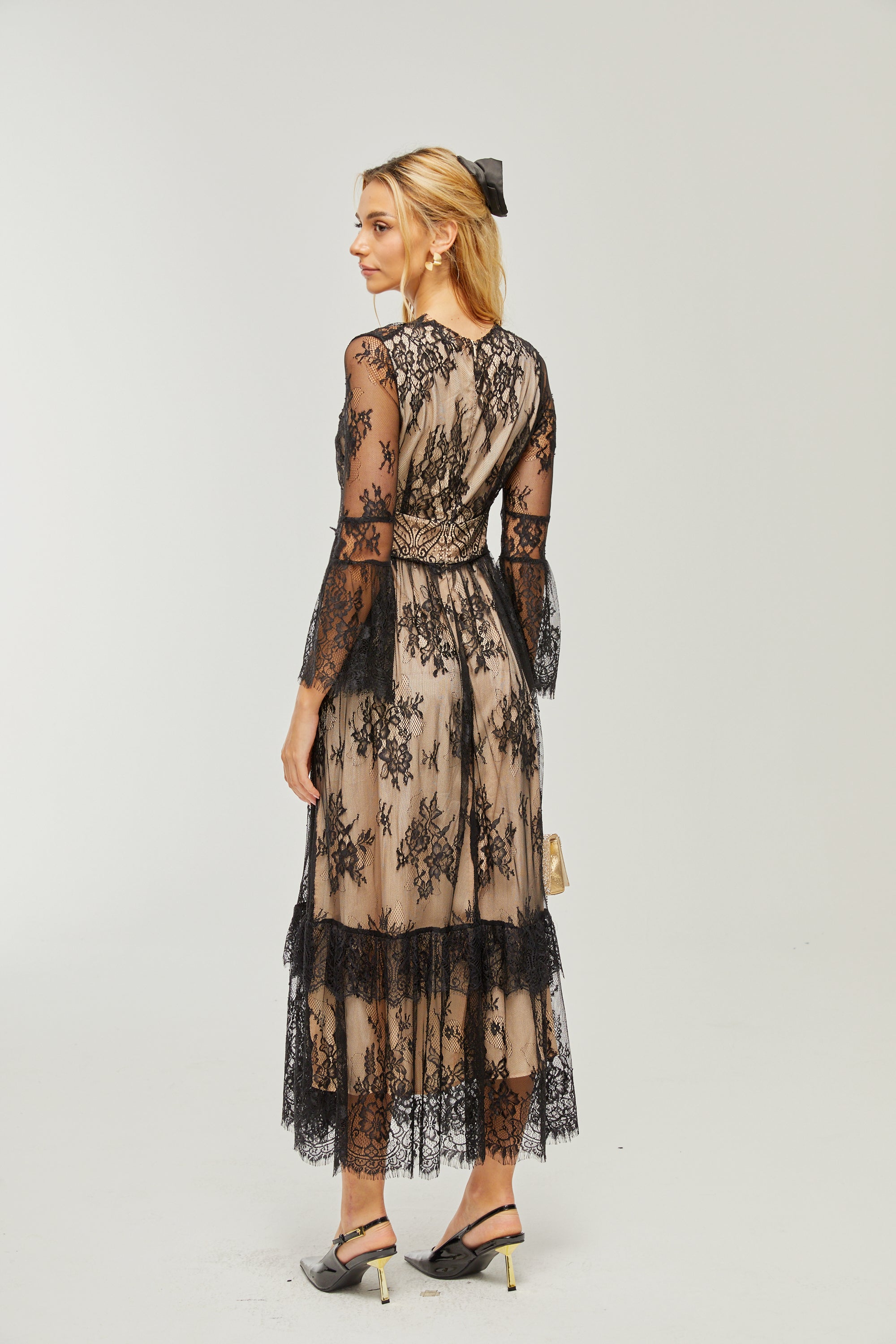 Louise V-neck lace midi dress (US Only)