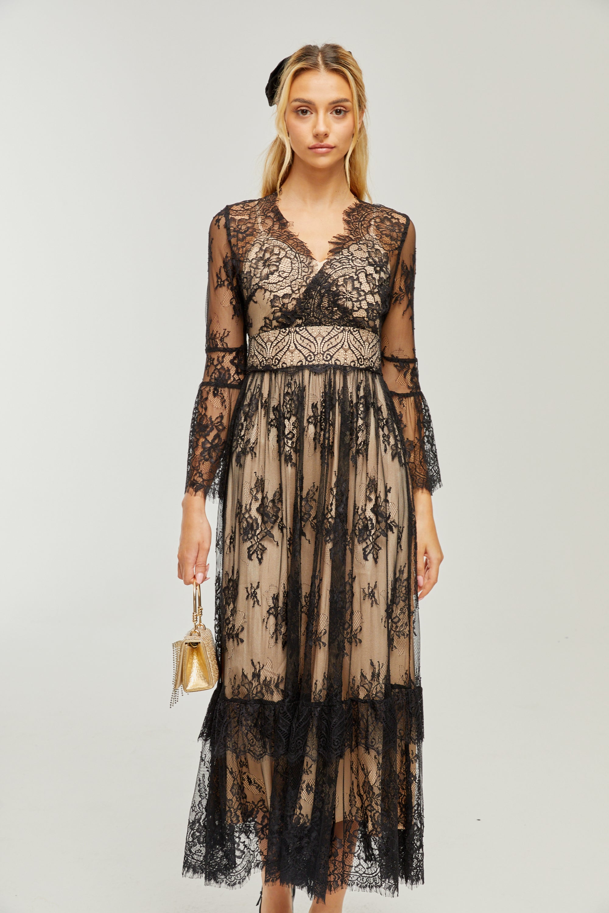 Louise V-neck lace midi dress (US Only)