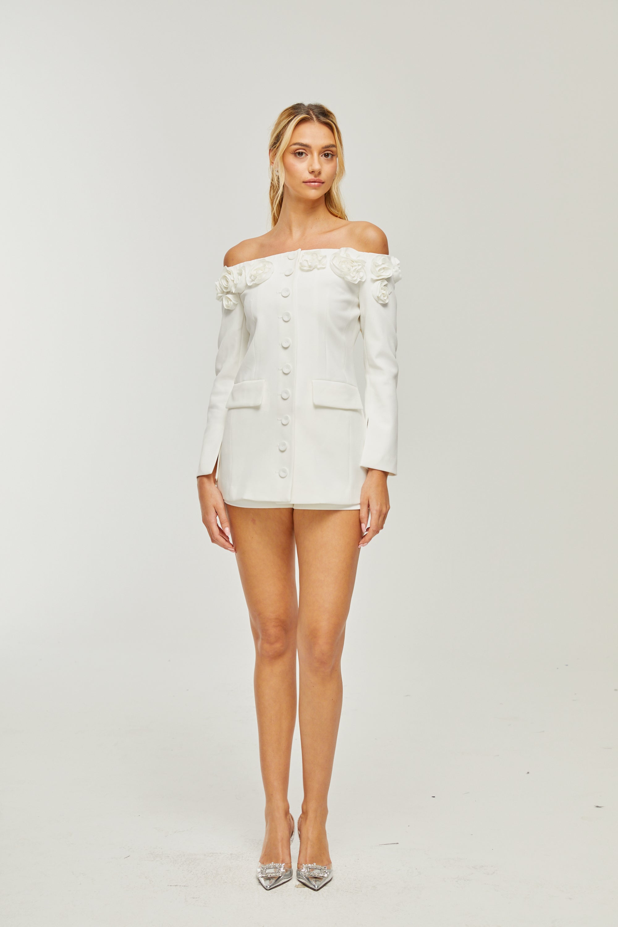 Jeanne faux-flower blazer dress & shorts matching set (US Only)