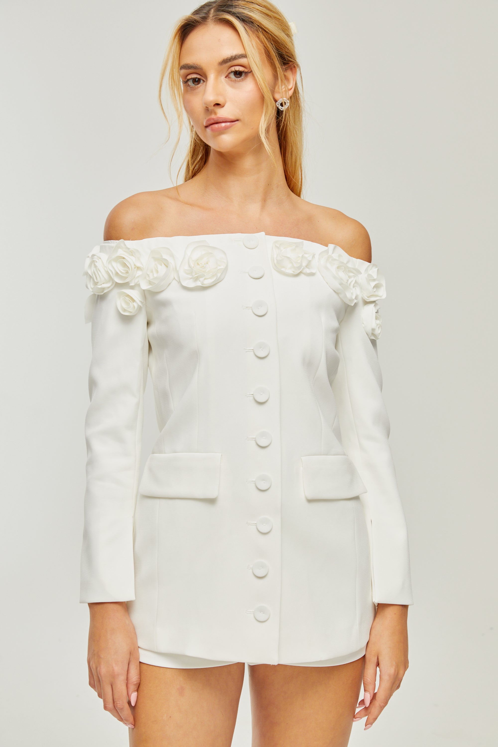 Jeanne faux-flower blazer dress & shorts matching set (US Only)